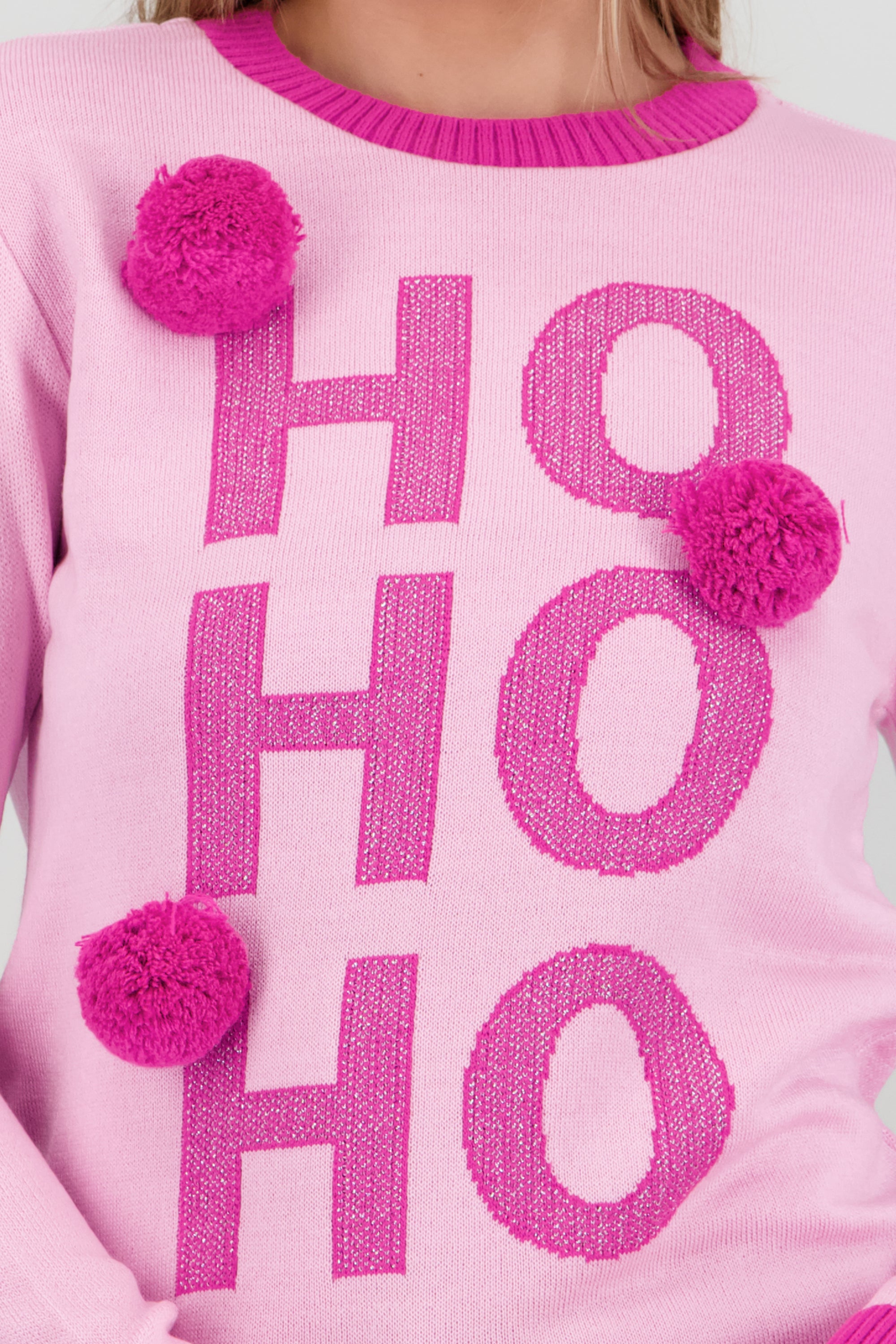 Sueter hohoho pompones ROSA COMBO