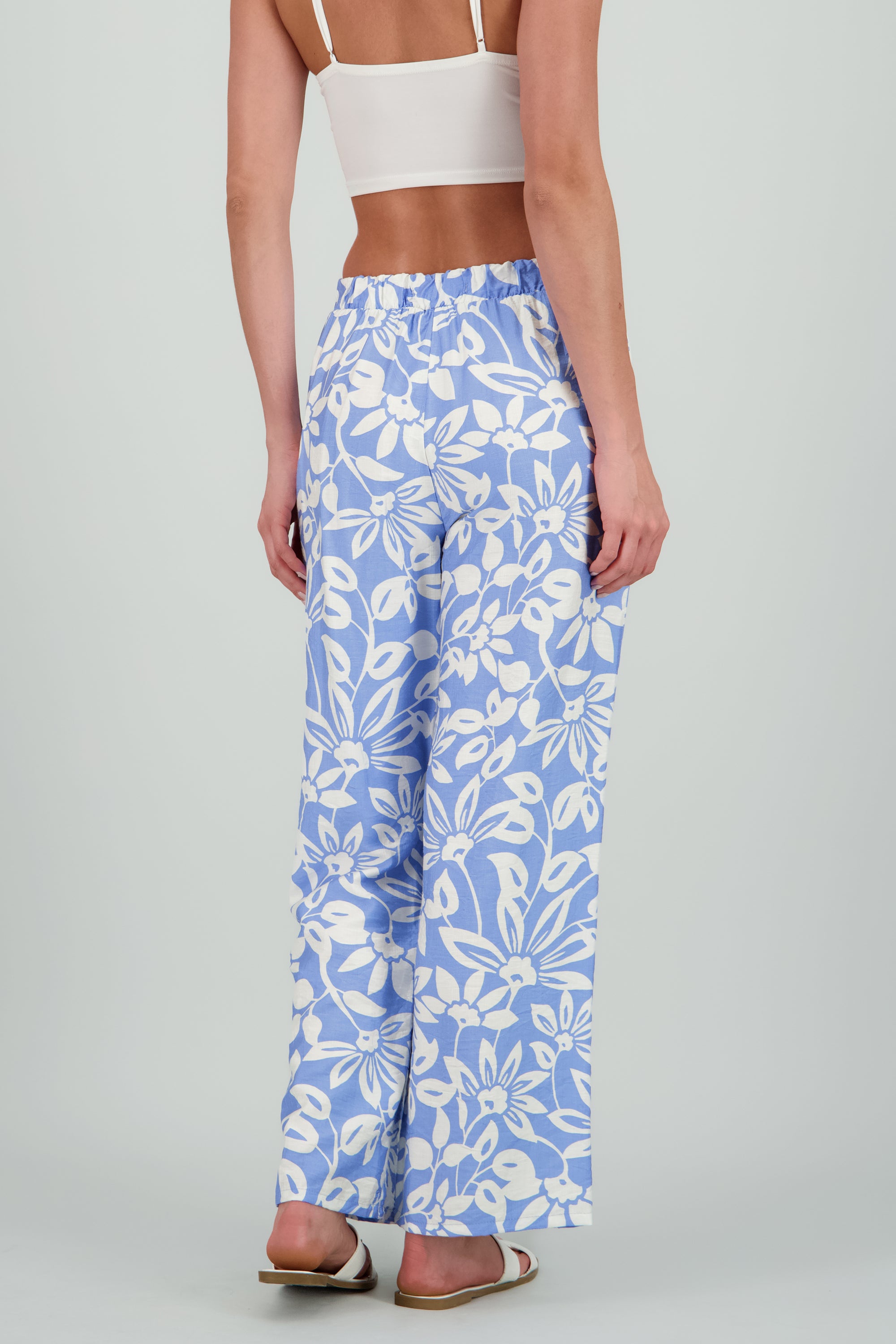 Pantalon wide leg estampado flores AZUL COMBO