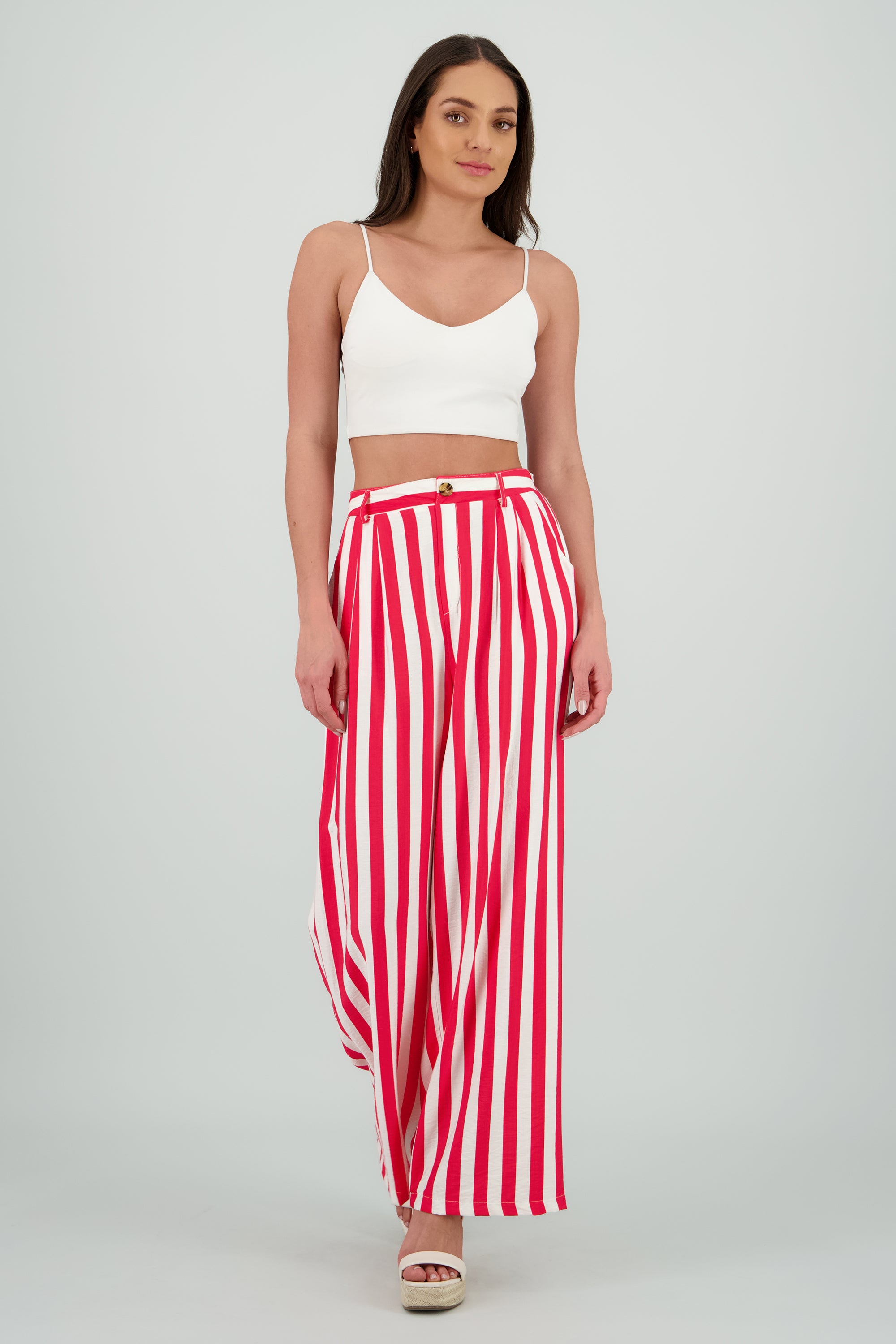 Pantalon amplio rayas detalle boton ROJO COMBO