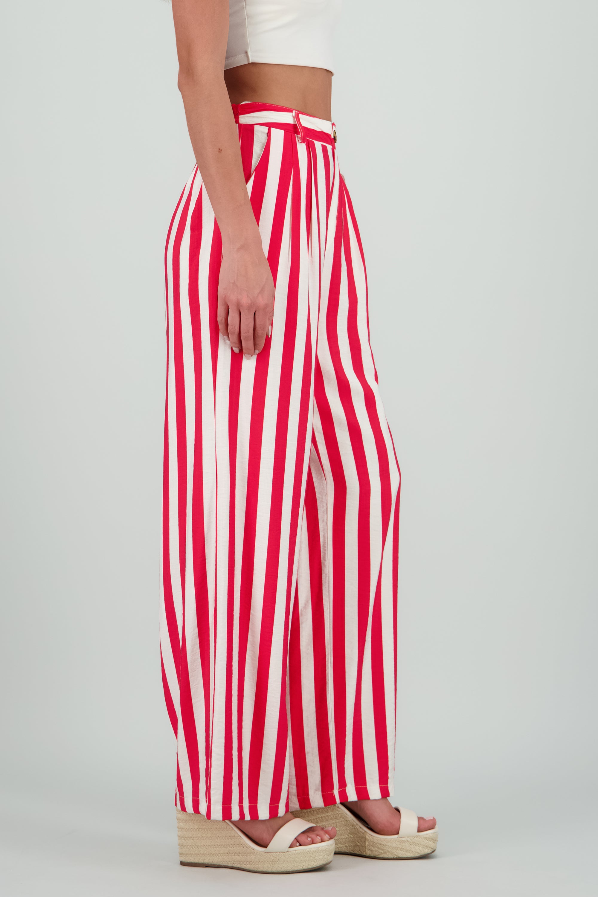 Pantalon amplio rayas detalle boton ROJO COMBO