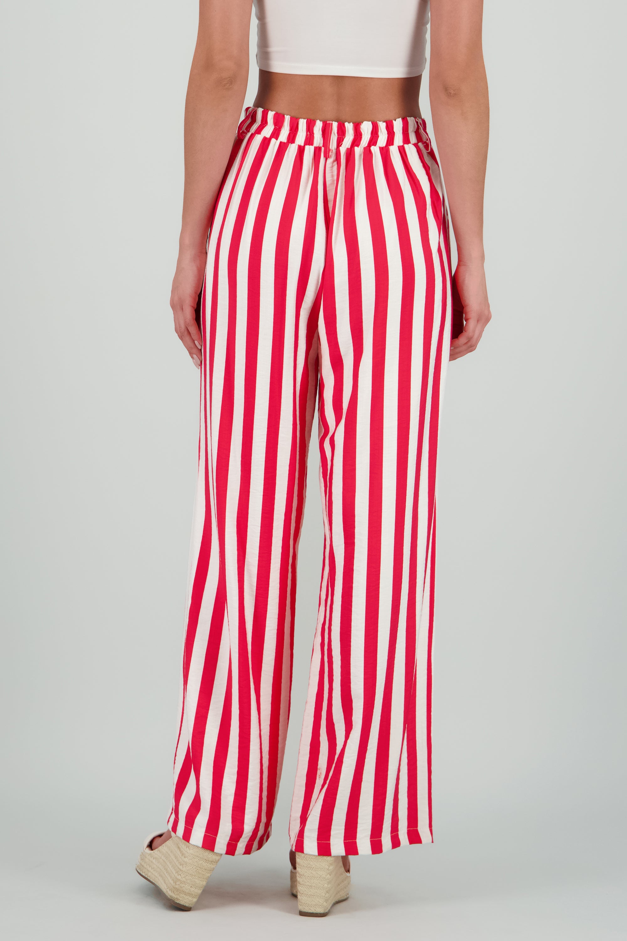 Pantalon amplio rayas detalle boton ROJO COMBO