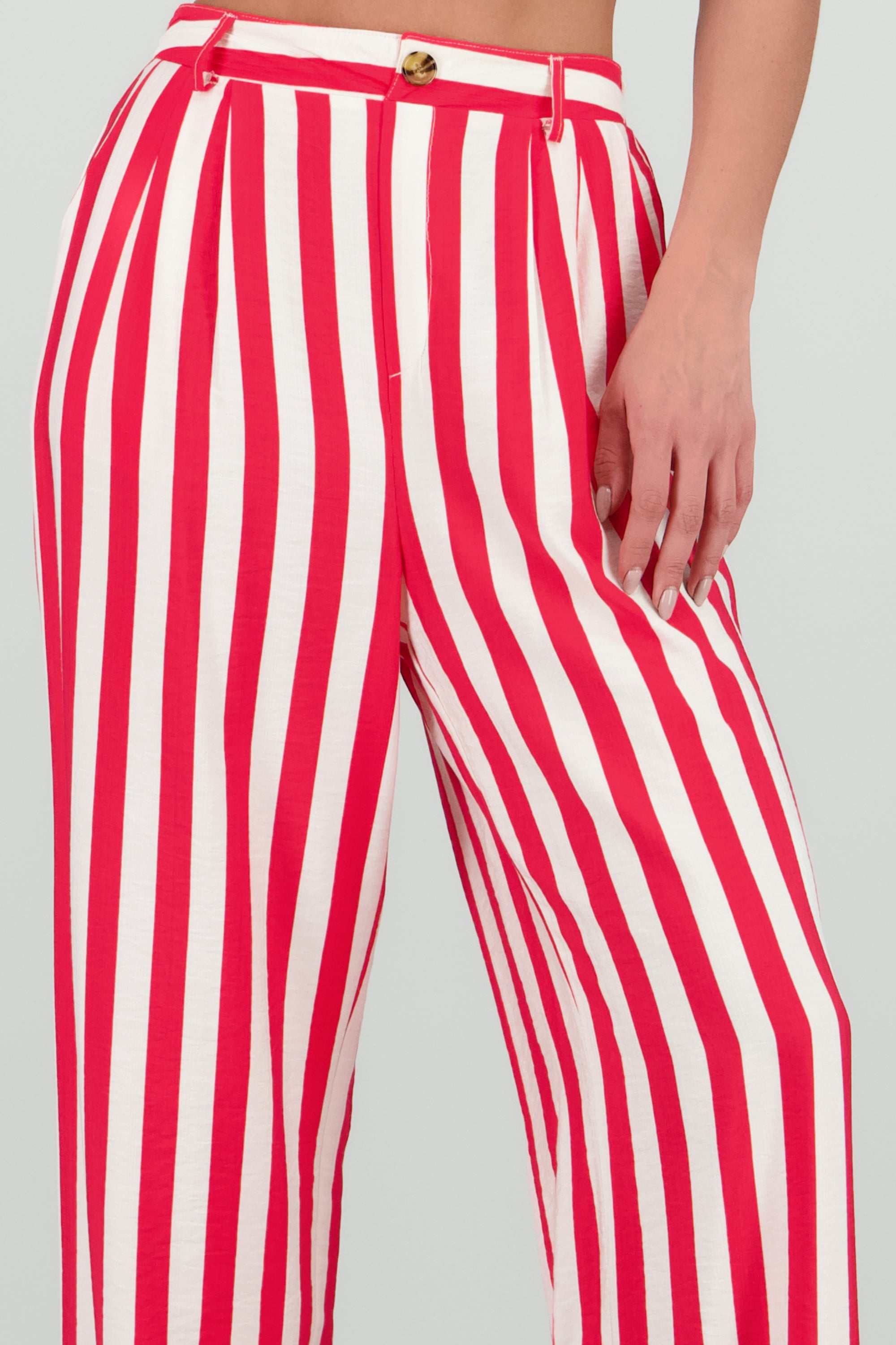 Pantalon amplio rayas detalle boton ROJO COMBO