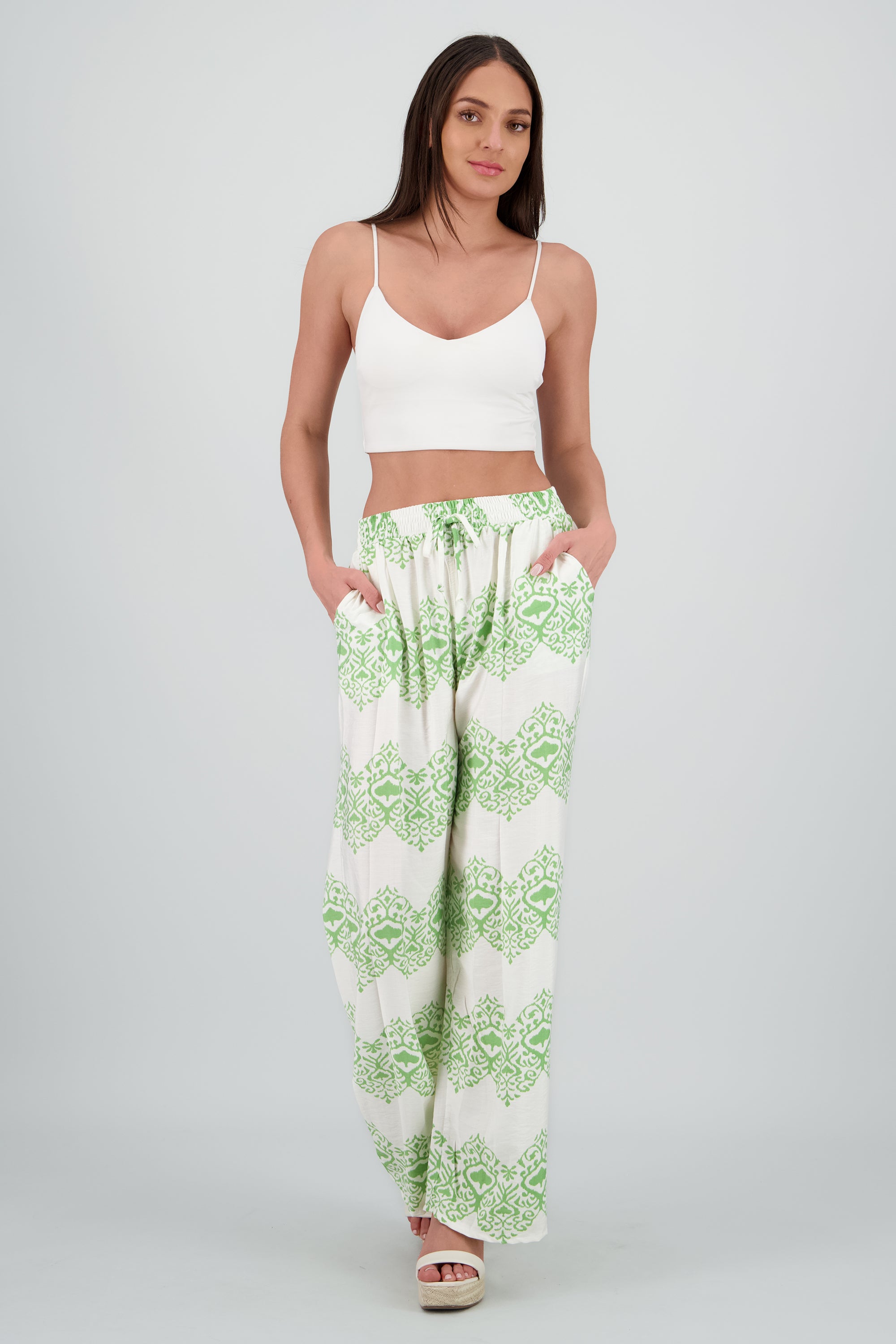 Pantalon fluido estampado paisley VERDE COMBO