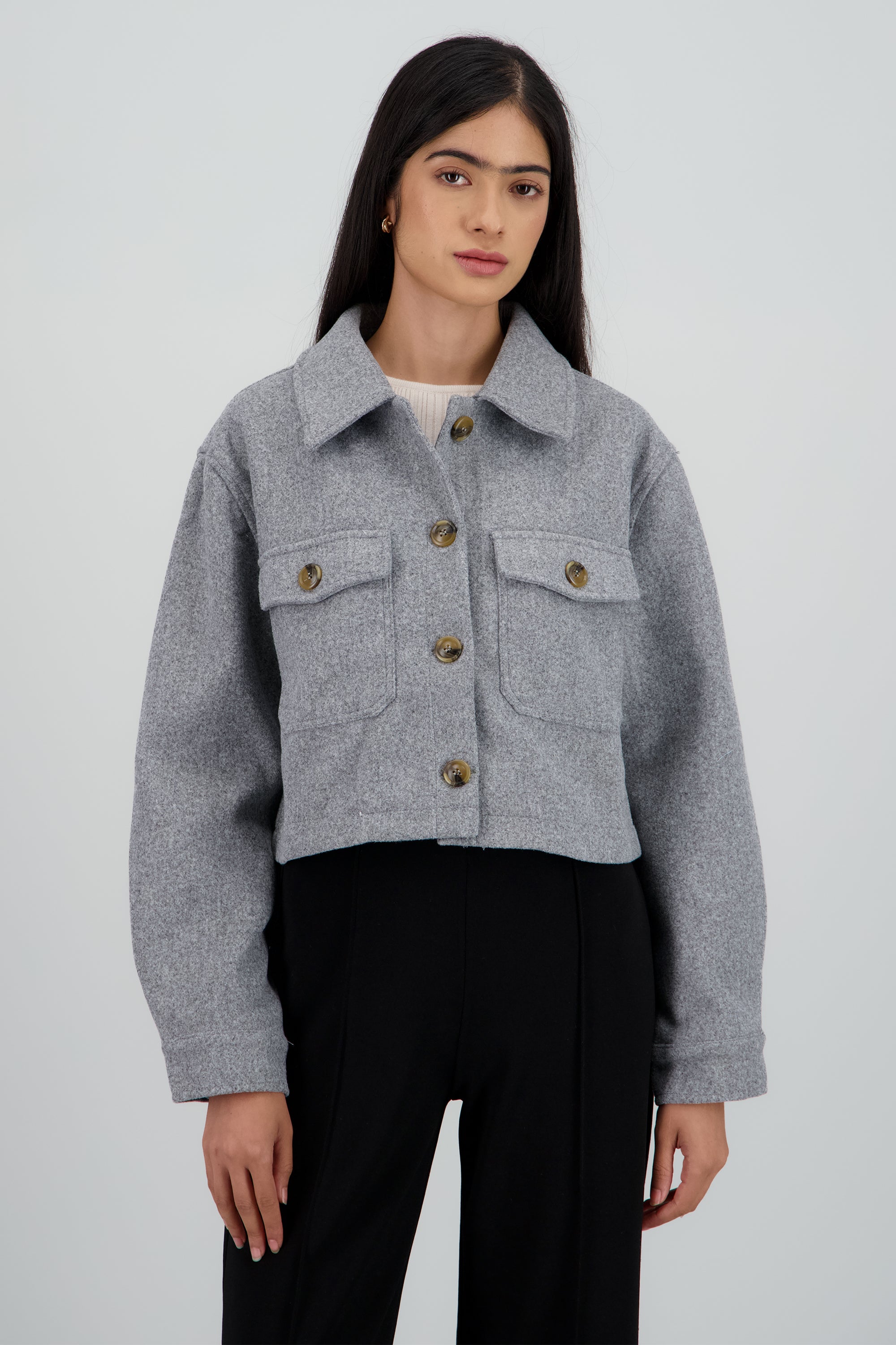 Chamarra suave con bolsas GRIS JASPE