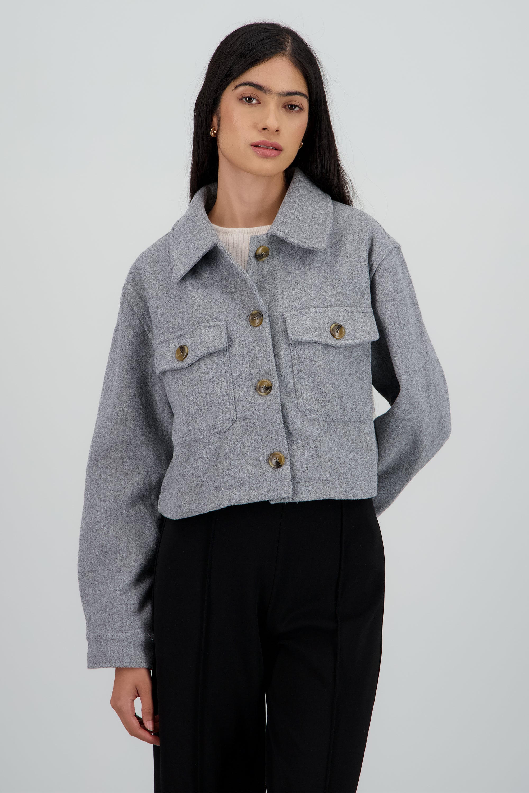 Chamarra suave con bolsas GRIS JASPE