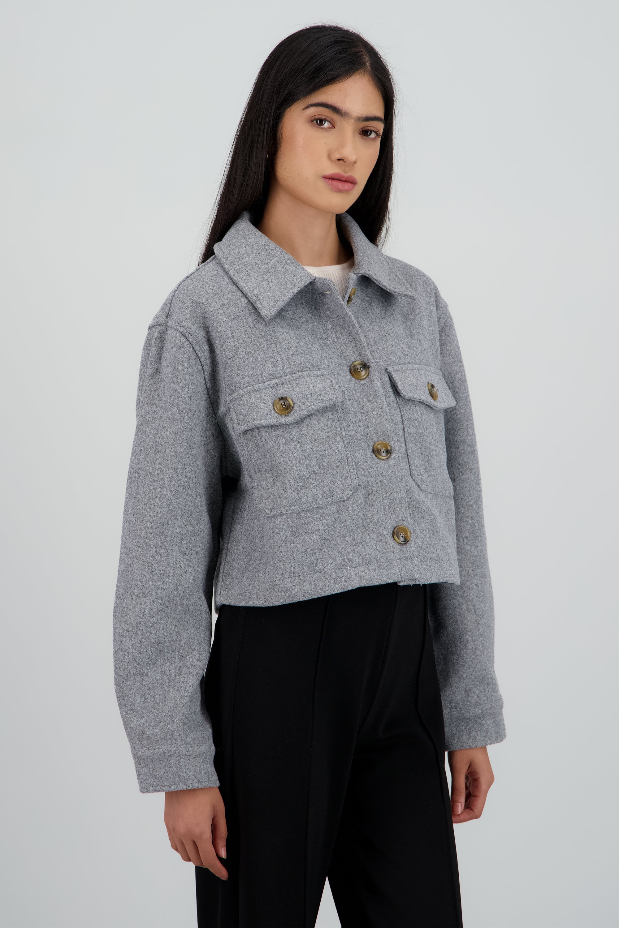 Chamarra suave con bolsas GRIS JASPE