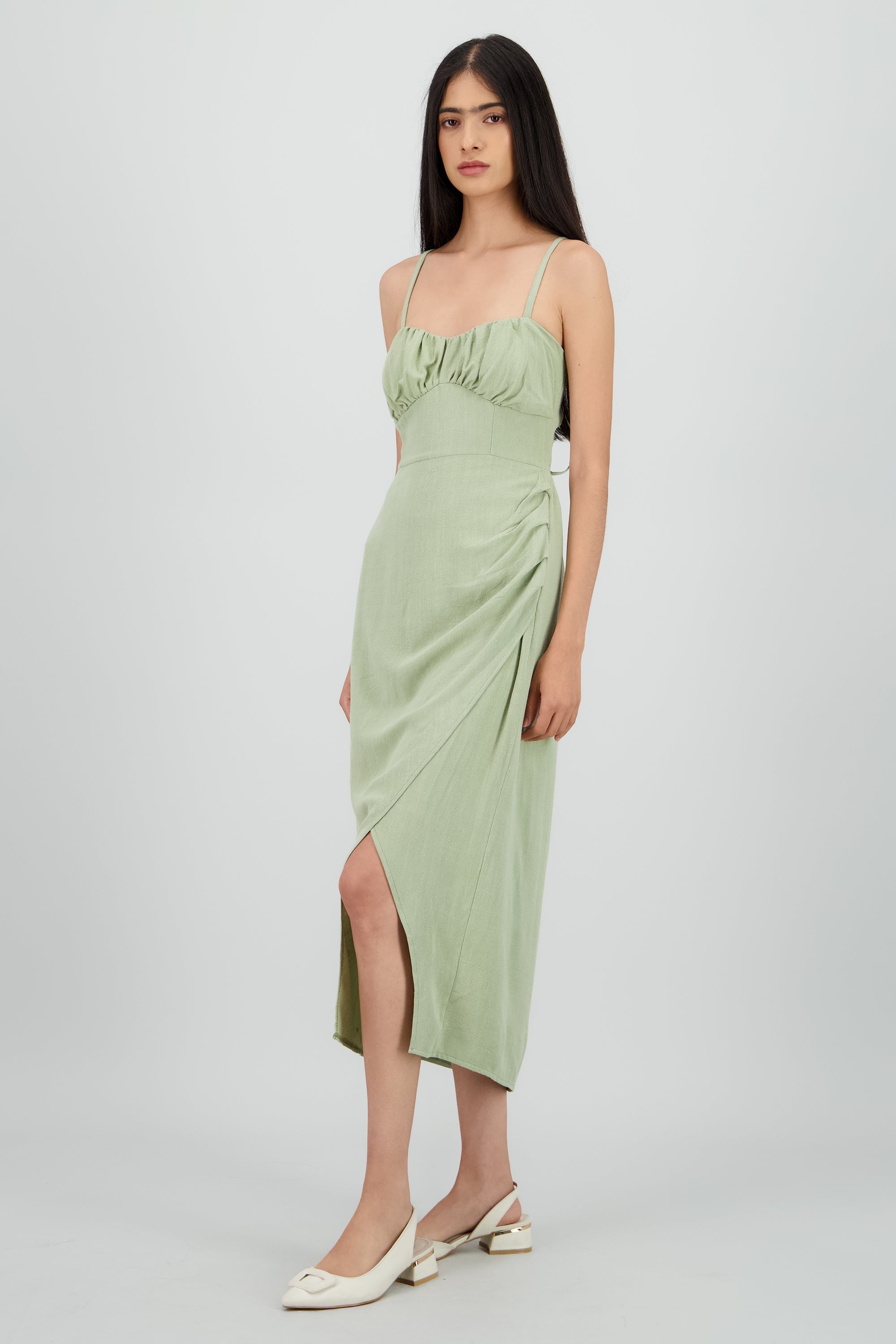 Vestido midi tirantes liso con abertura SAGE