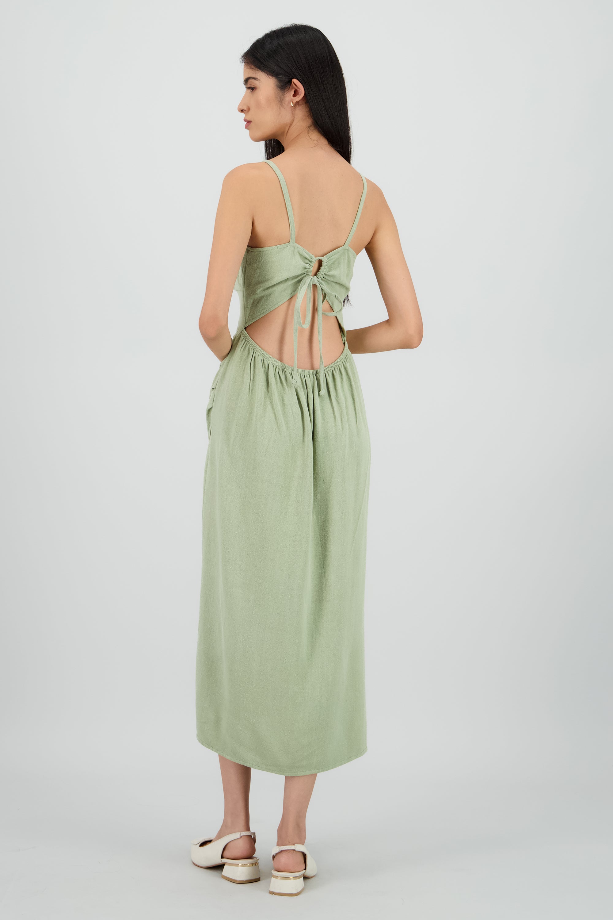 Vestido midi tirantes liso con abertura SAGE