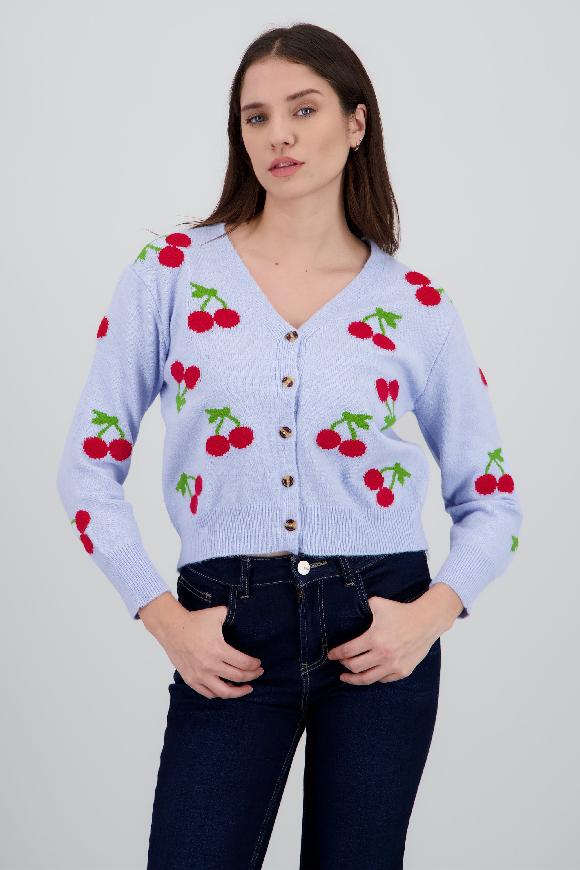 Cardigan Botones Detalle Cerezas AZUL CIELO