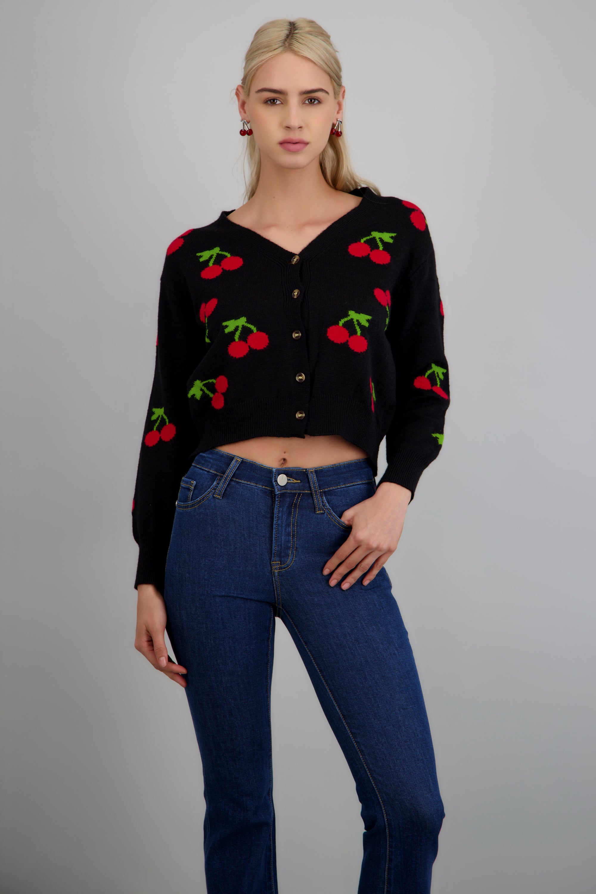 Cardigan Botones Detalle Cerezas NEGRO