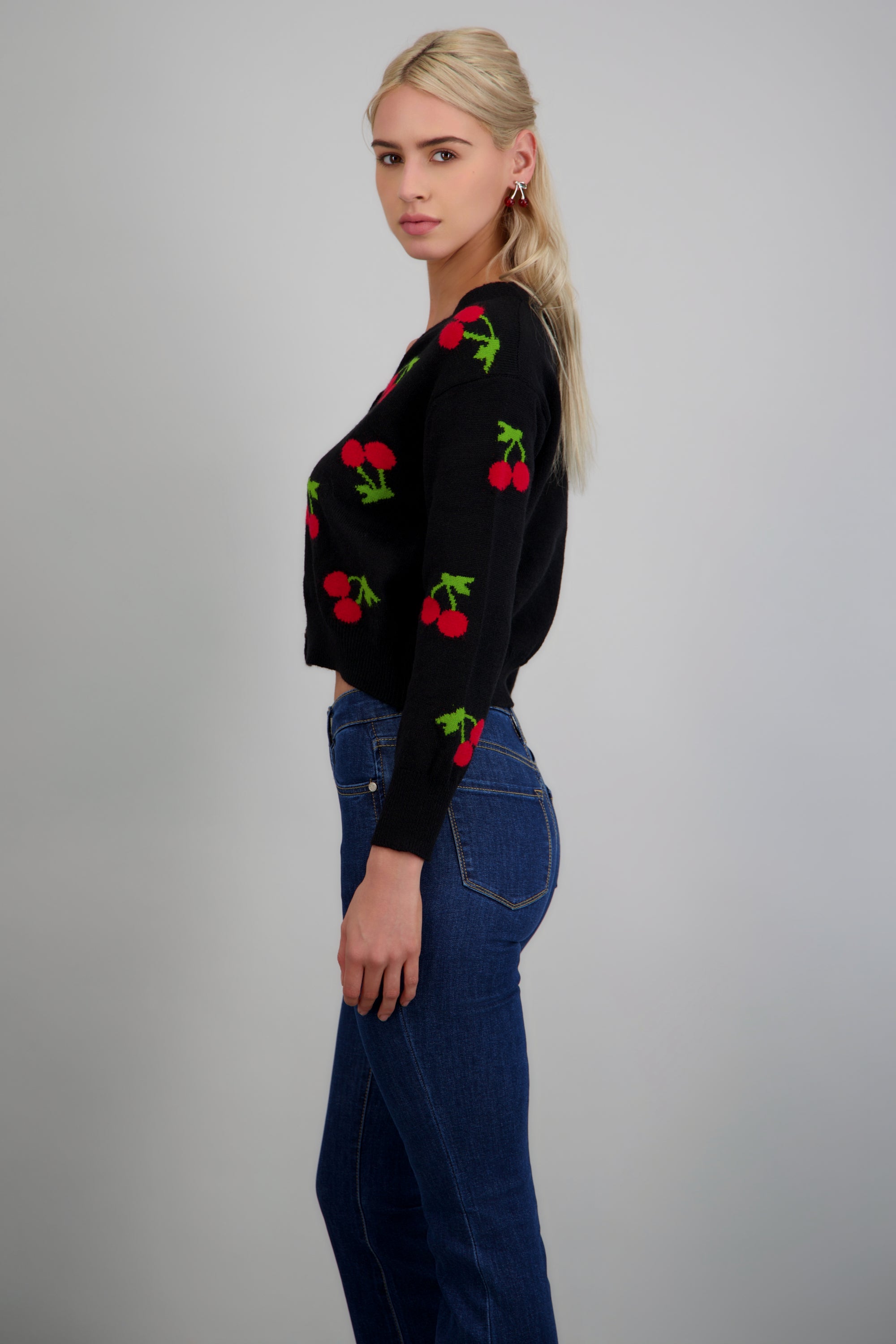 Cardigan Botones Detalle Cerezas NEGRO