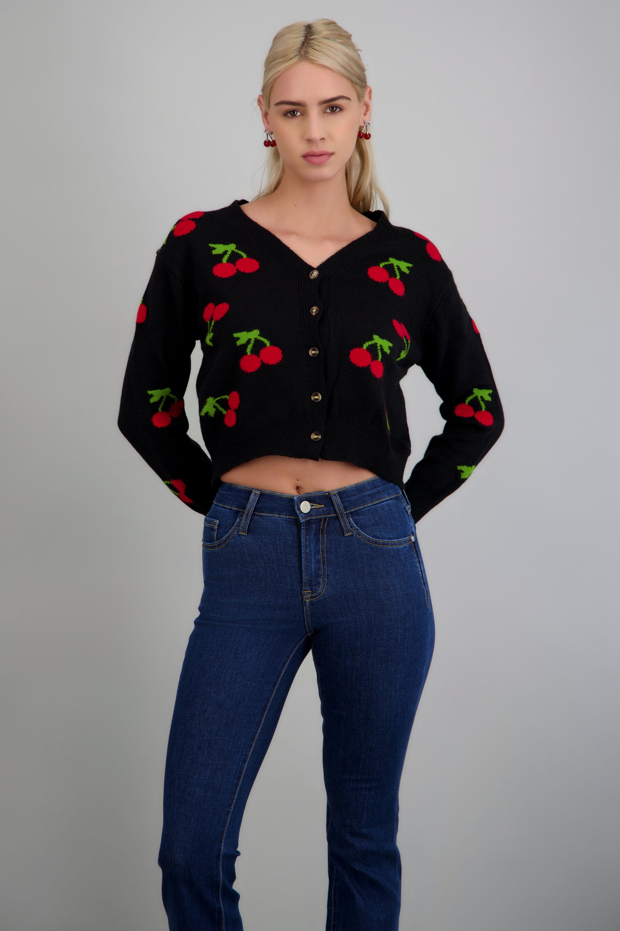 Cardigan Botones Detalle Cerezas NEGRO