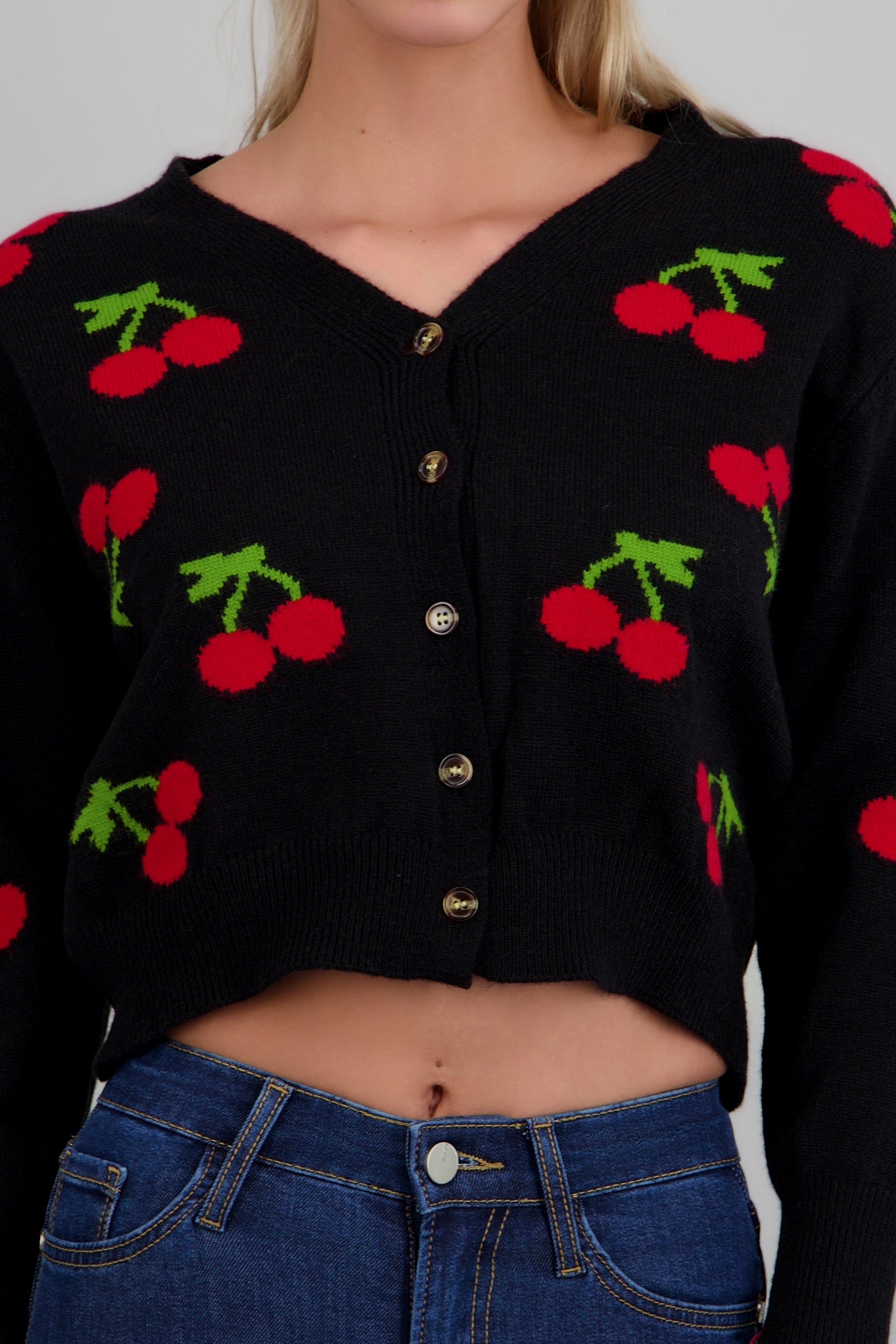 Cardigan Botones Detalle Cerezas NEGRO
