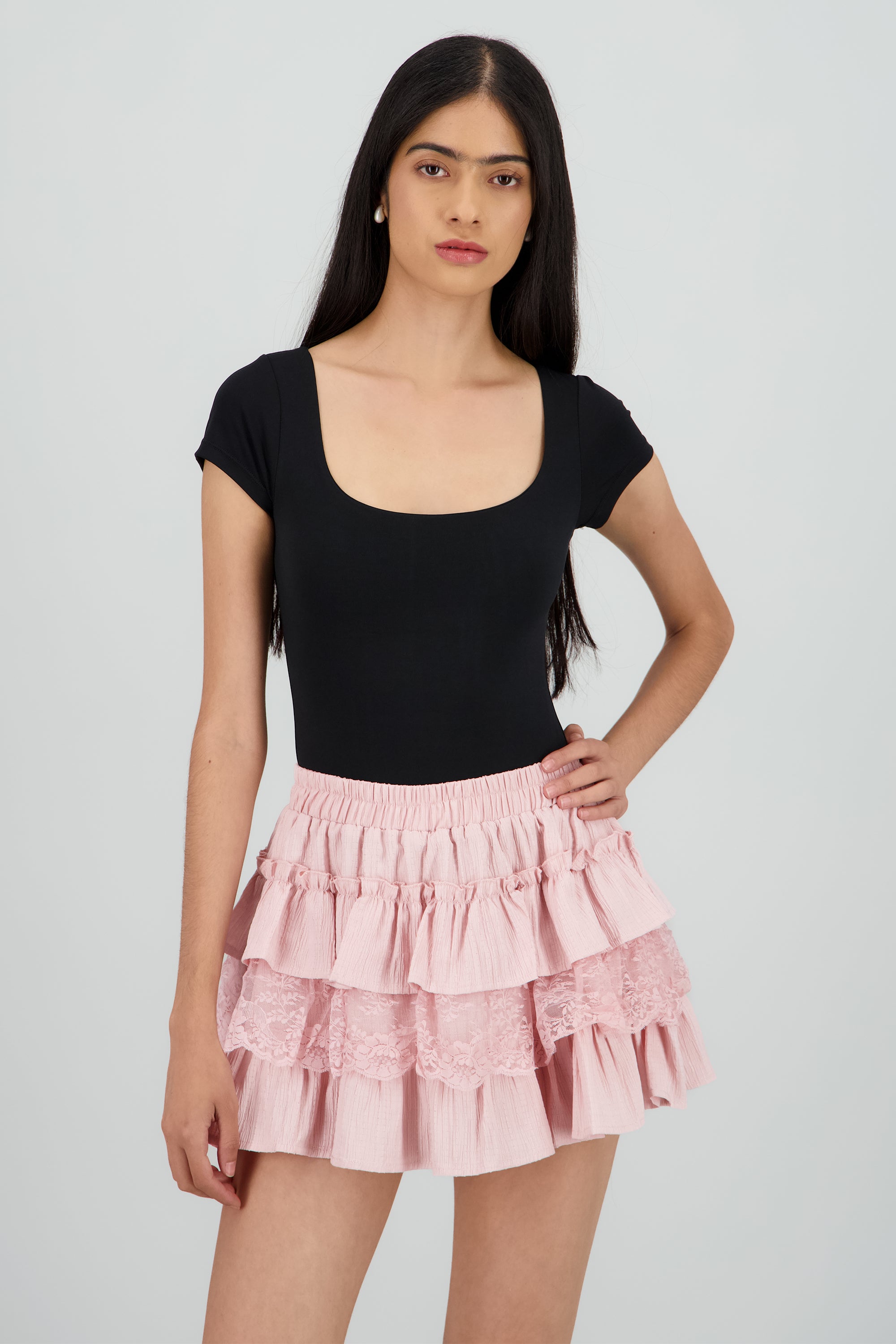 Body manca corta escote cuadrado NEGRO