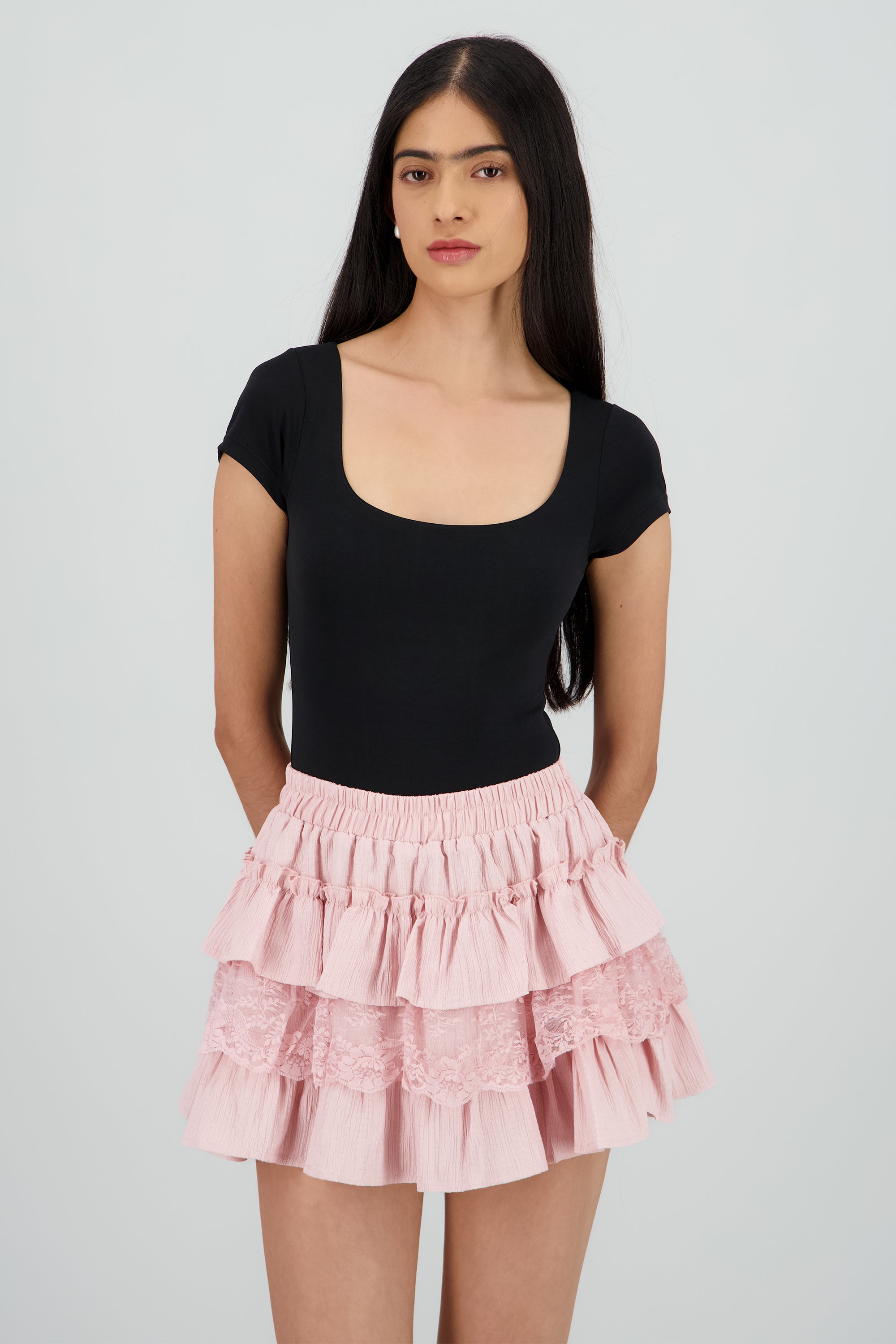 Body manca corta escote cuadrado NEGRO