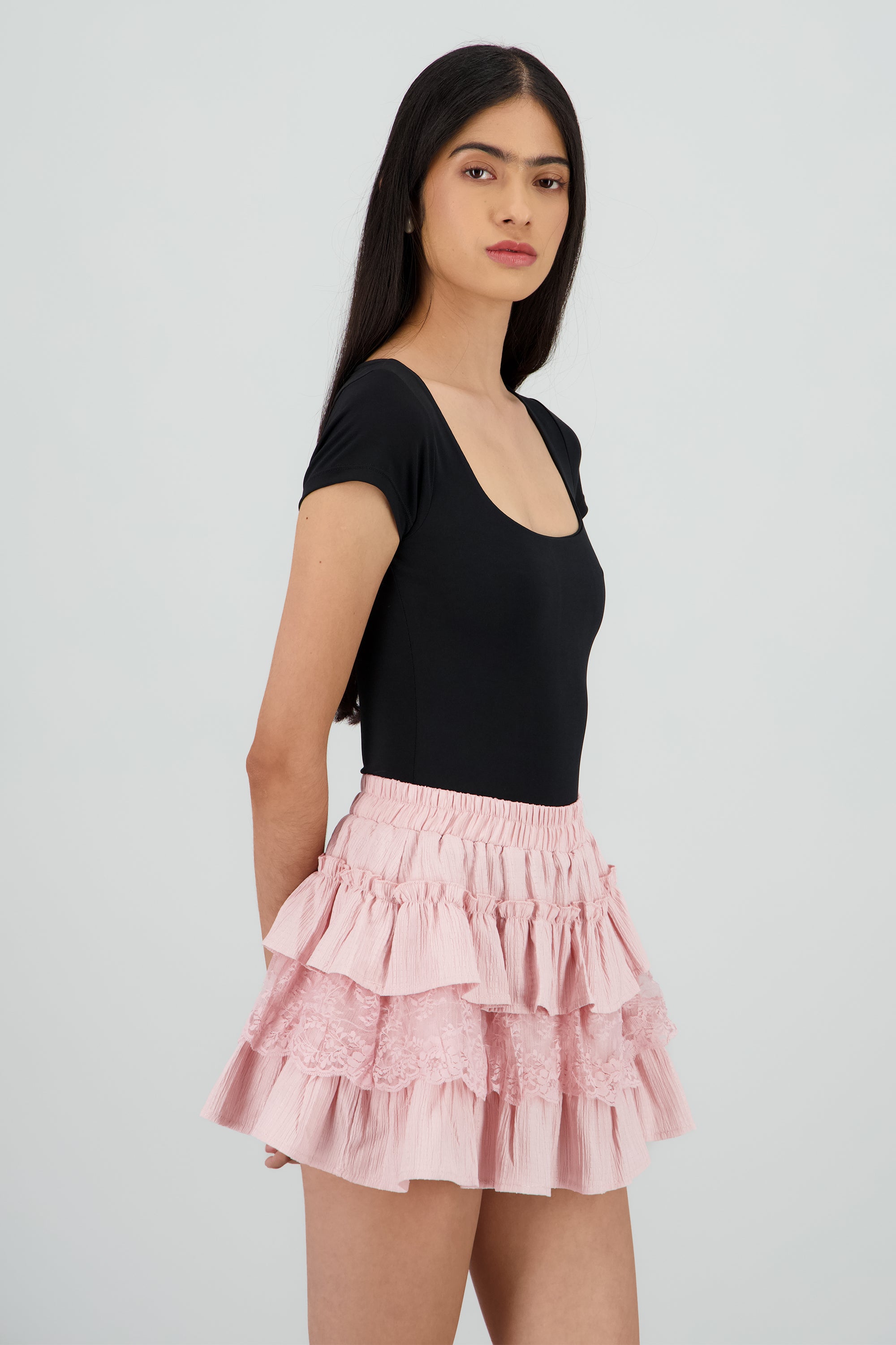 Body manca corta escote cuadrado NEGRO