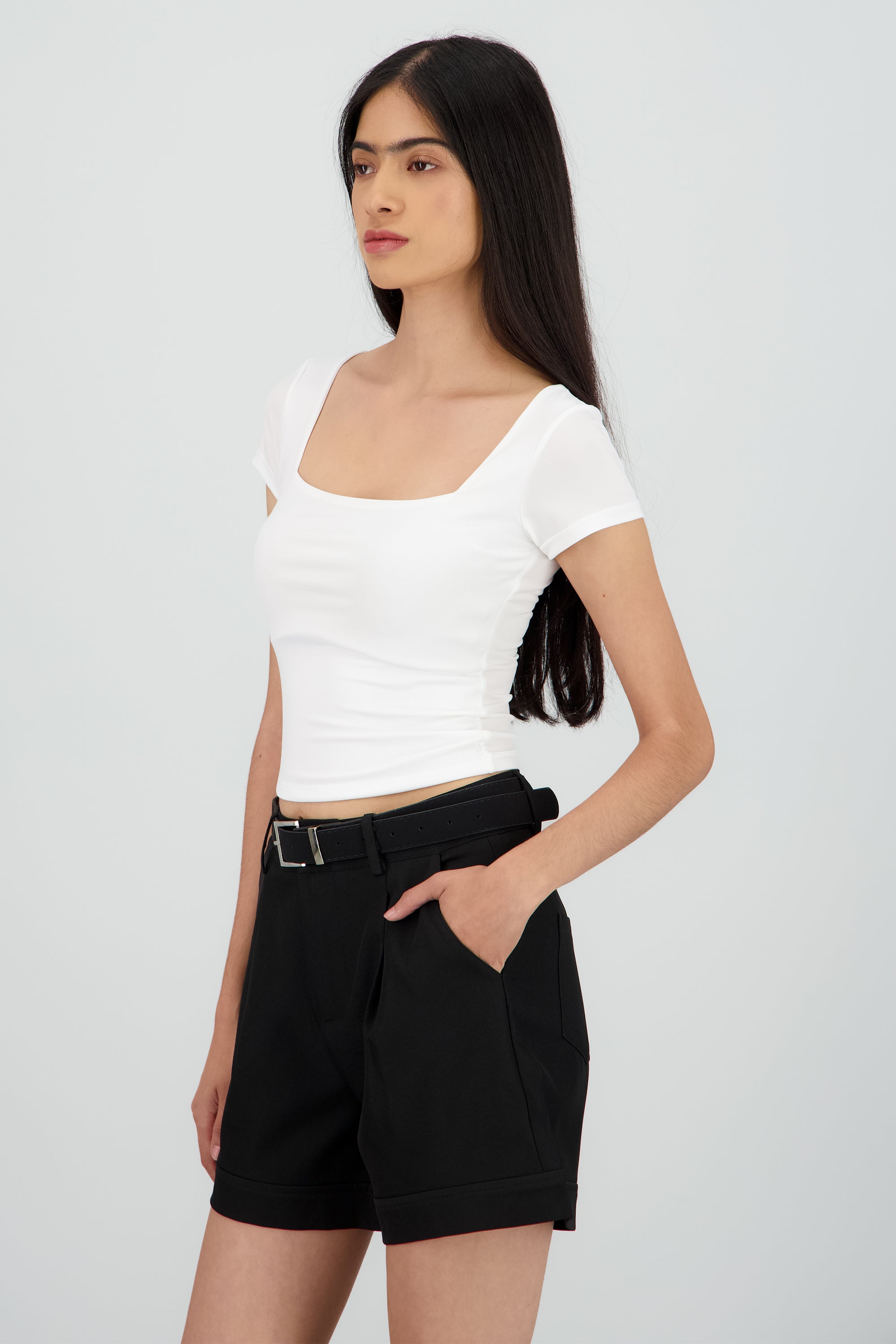 Top manga corta escote cuadrado BLANCO