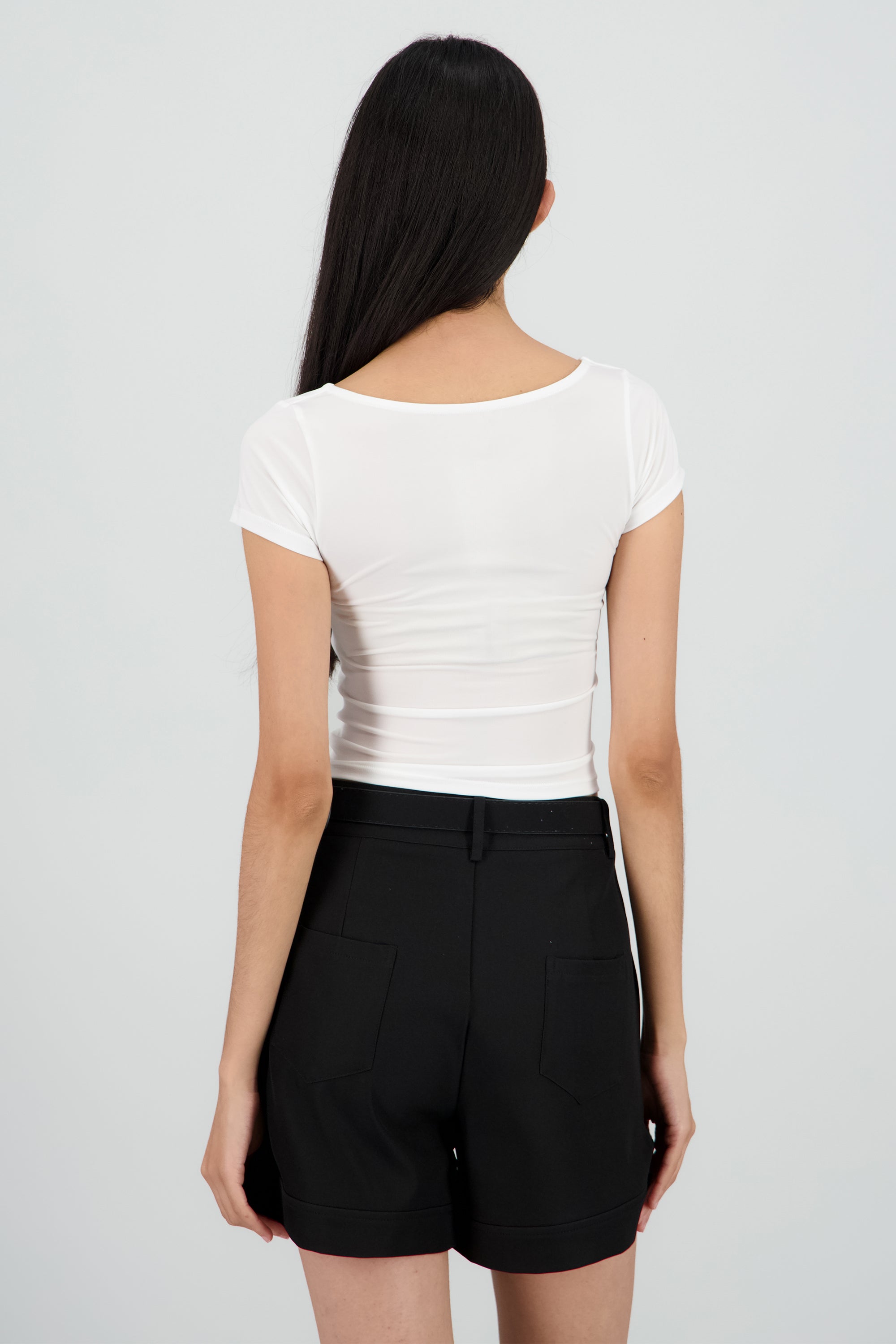 Top manga corta escote cuadrado BLANCO