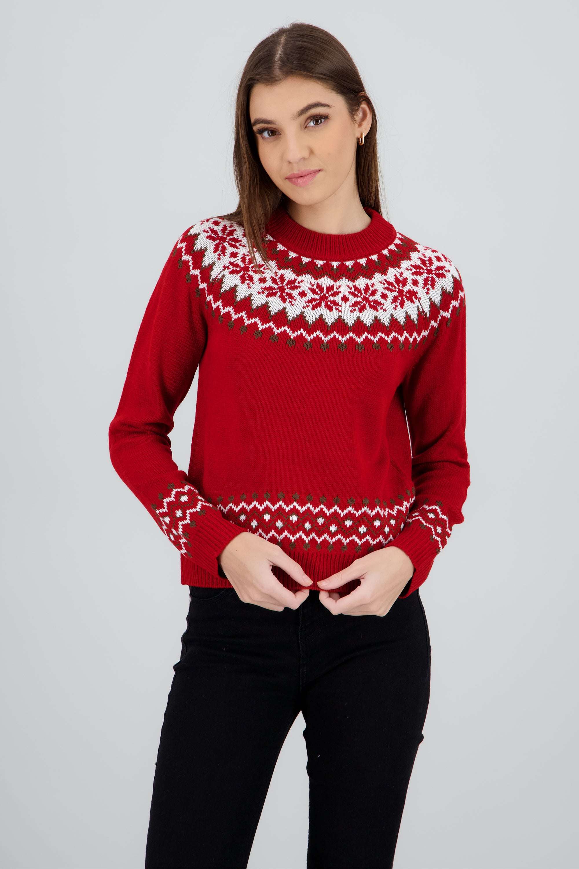 Sueter navideño copos y grecas ROJO COMBO