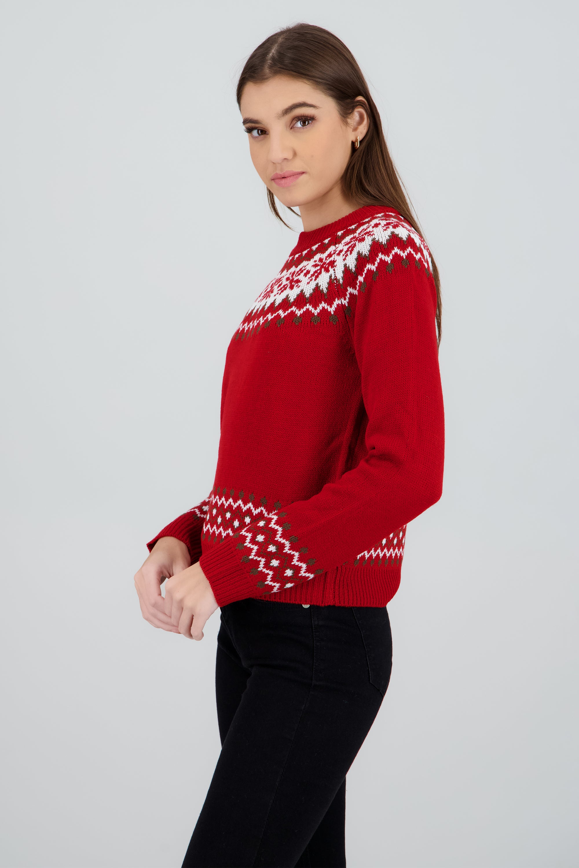 Sueter navideño copos y grecas ROJO COMBO