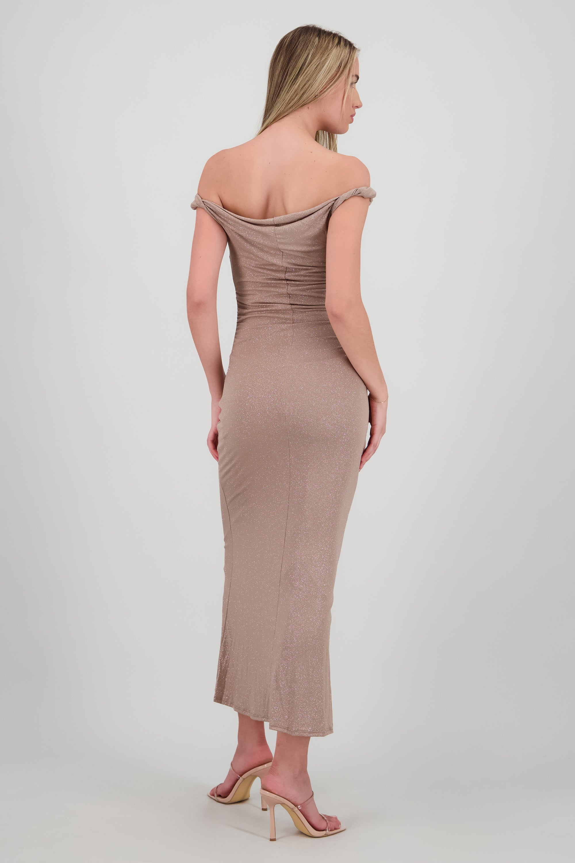Vestido drapeado brillos TAUPE