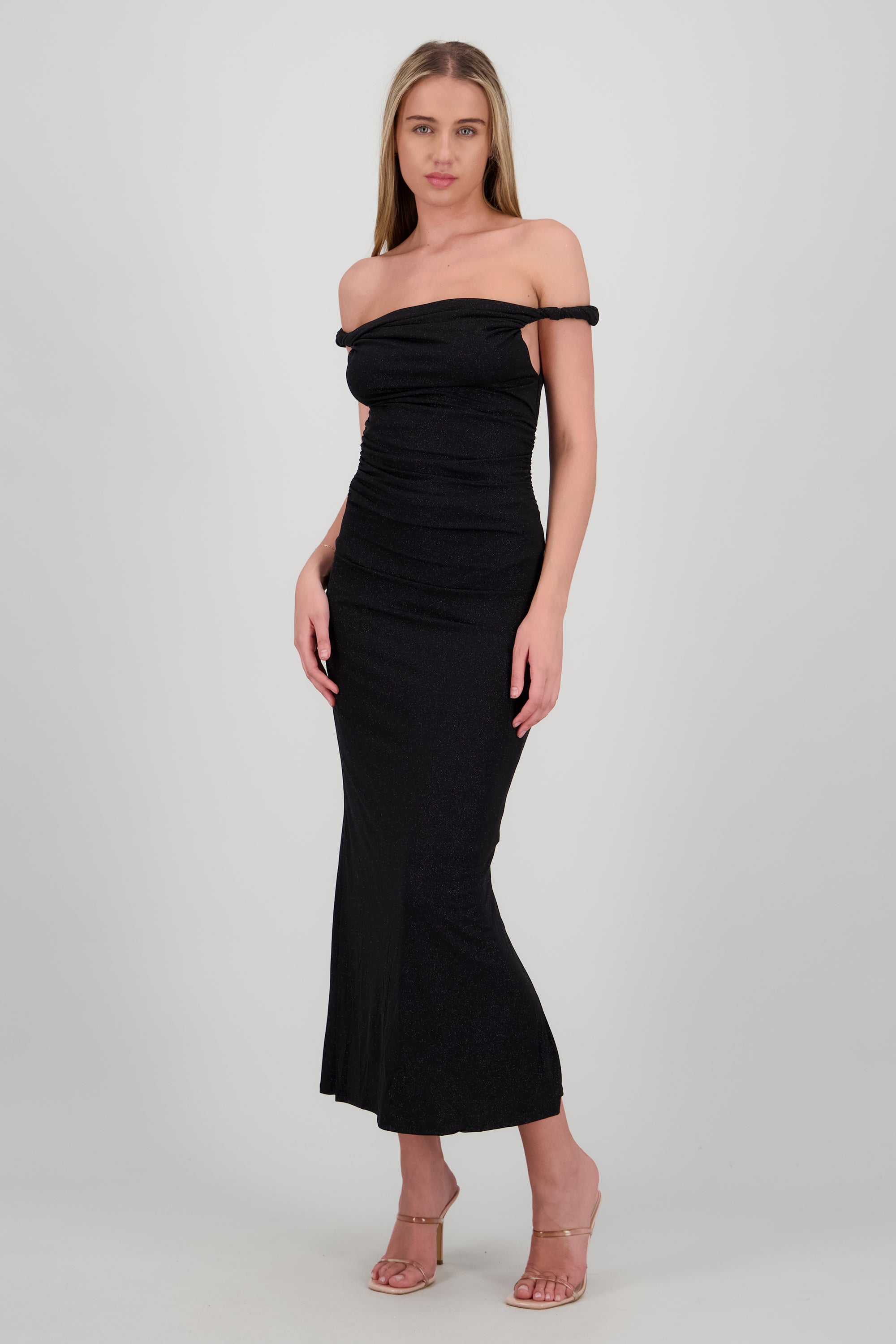 Vestido drapeado brillos NEGRO