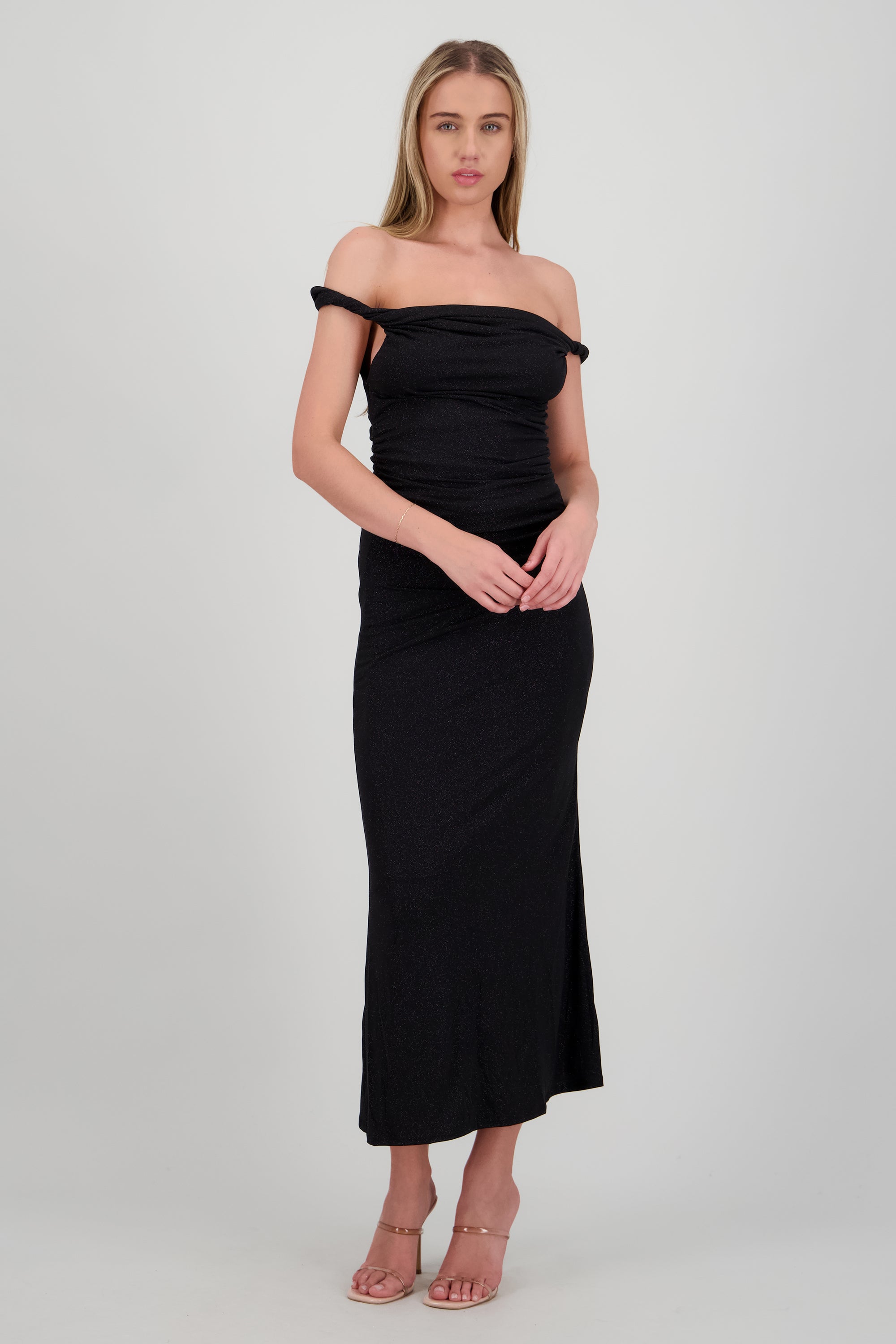 Vestido drapeado brillos NEGRO