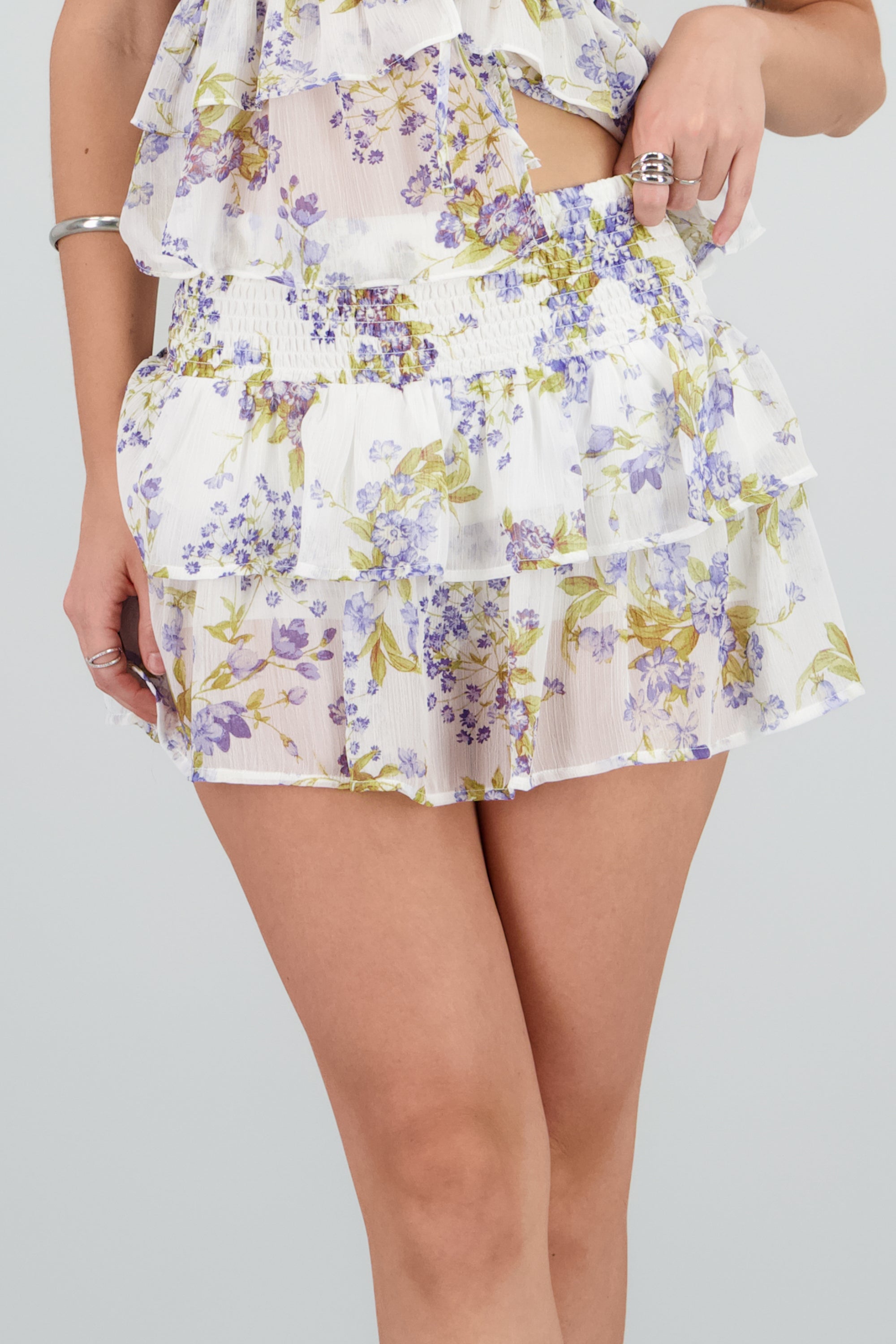 Falda mini olanes estampado flores AZUL COMBO