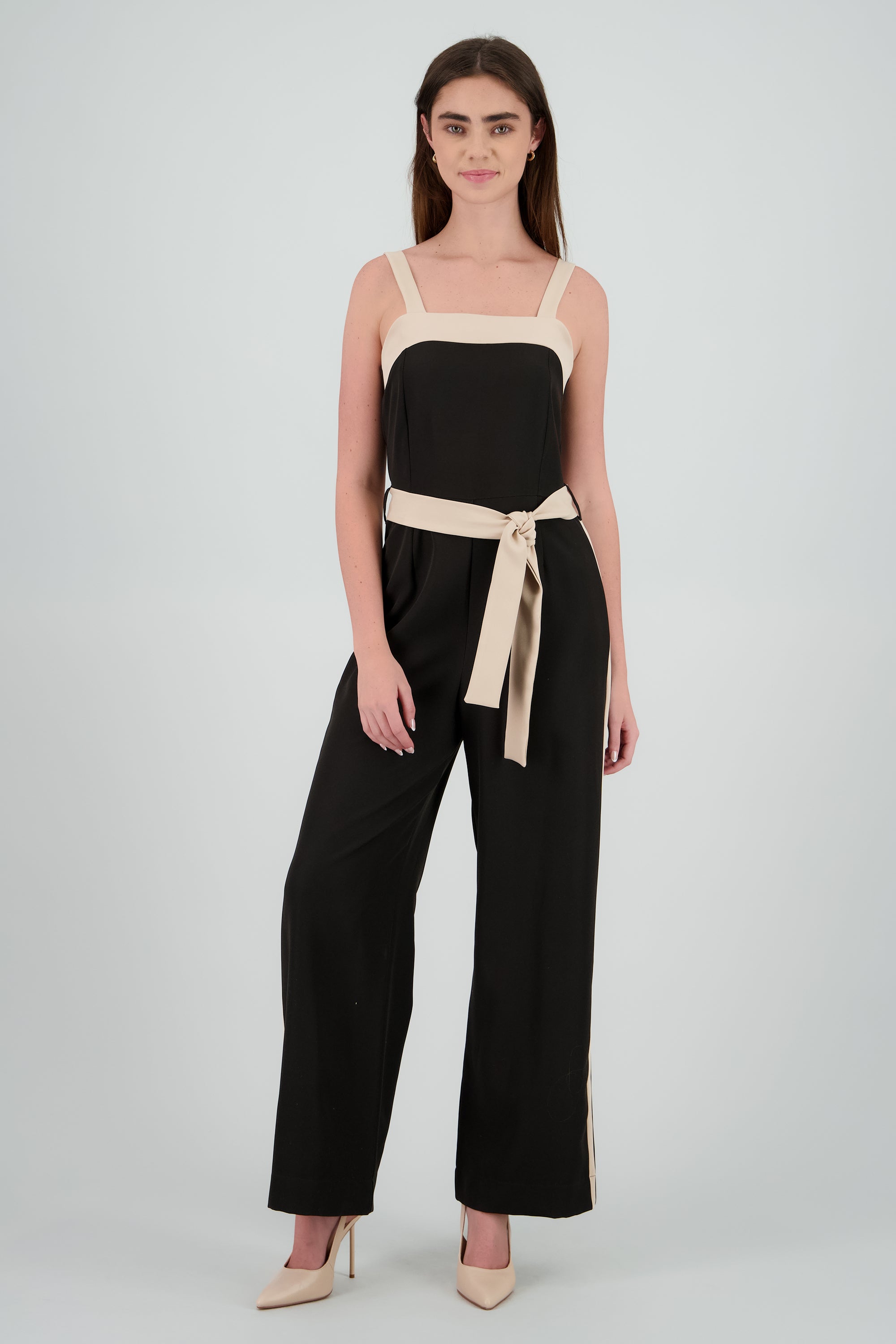 Jumpsuit escote cuadrado contraste NEGRO COMBO