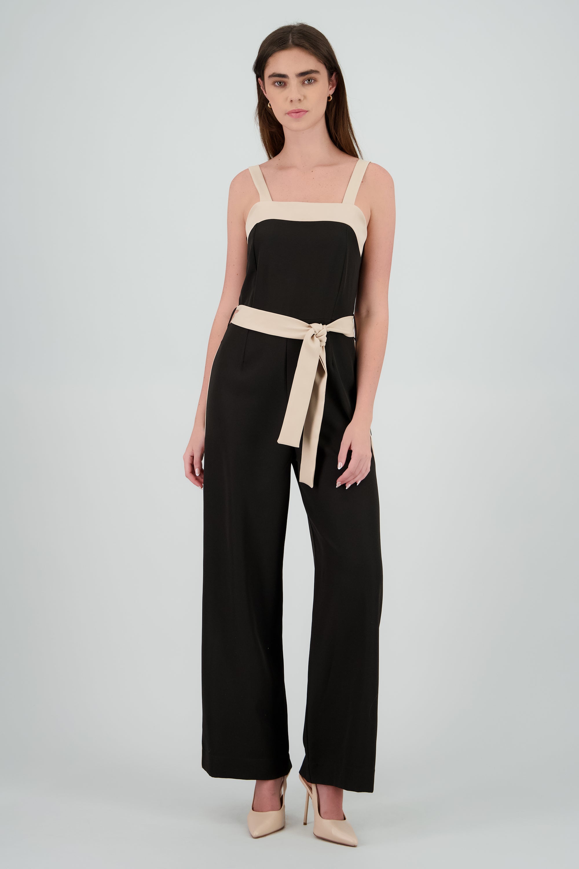 Jumpsuit escote cuadrado contraste NEGRO COMBO