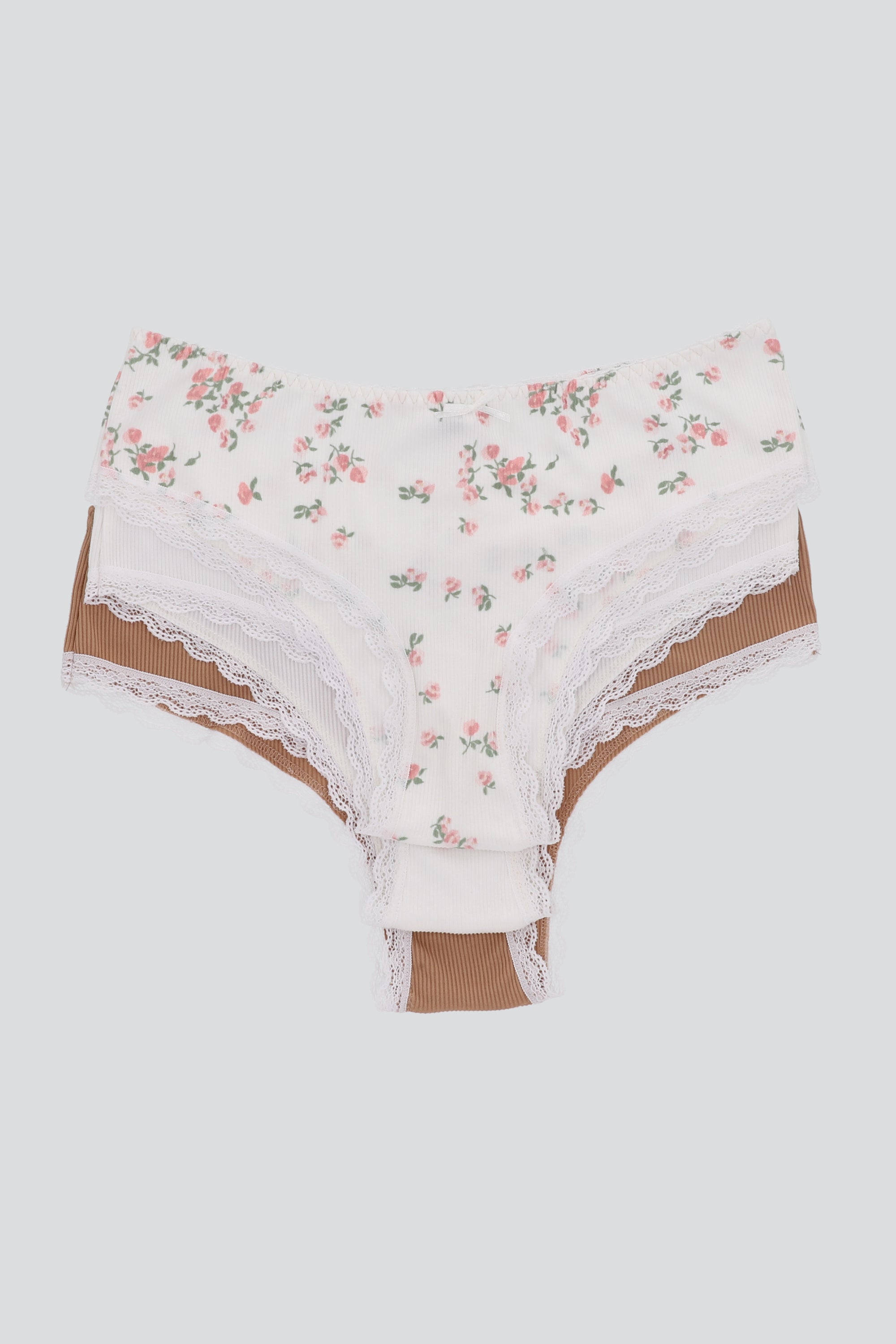 Tripack bikini rib flores ROSA