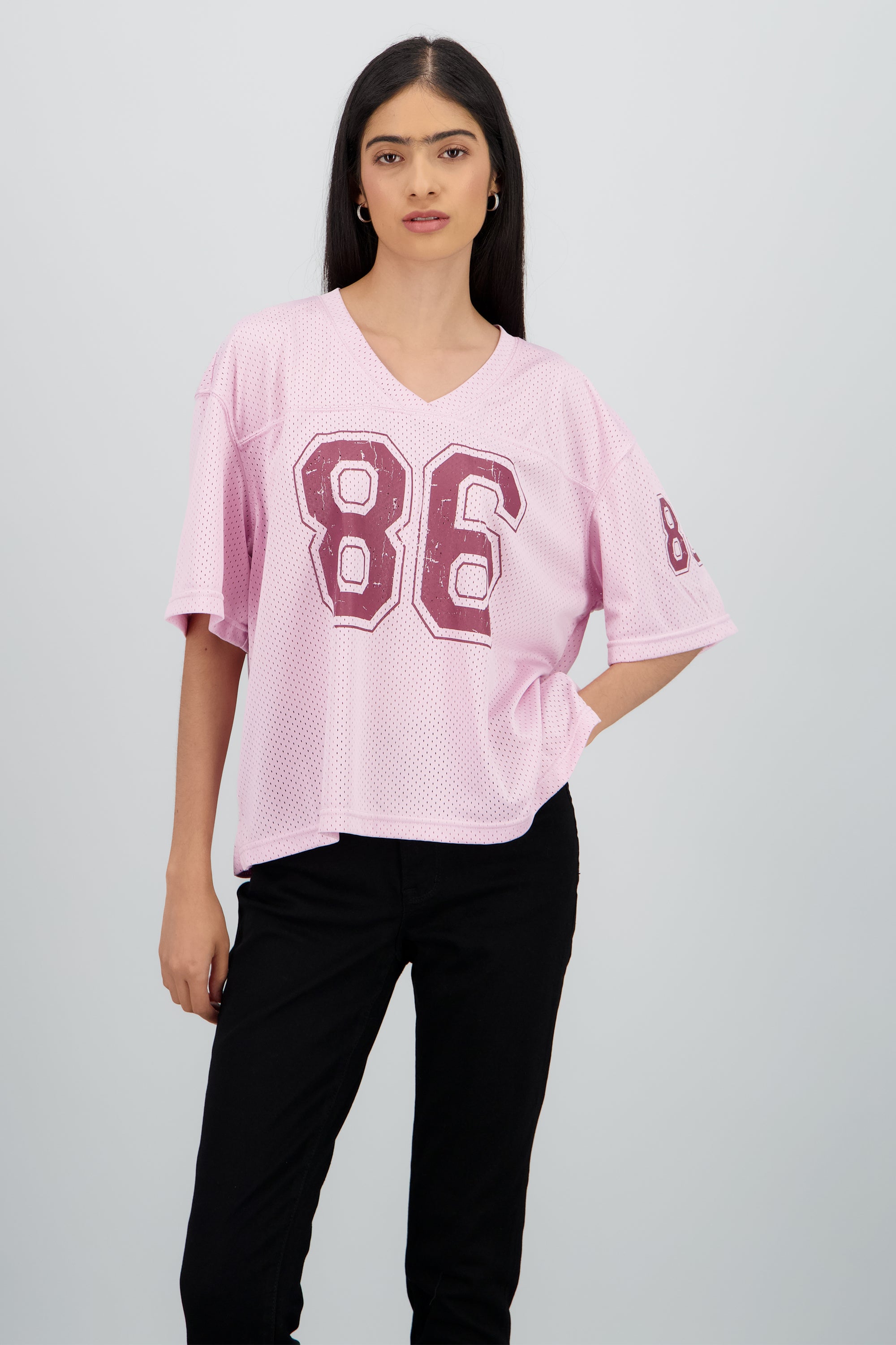 Playera tipo jersey con numero ROSA COMBO