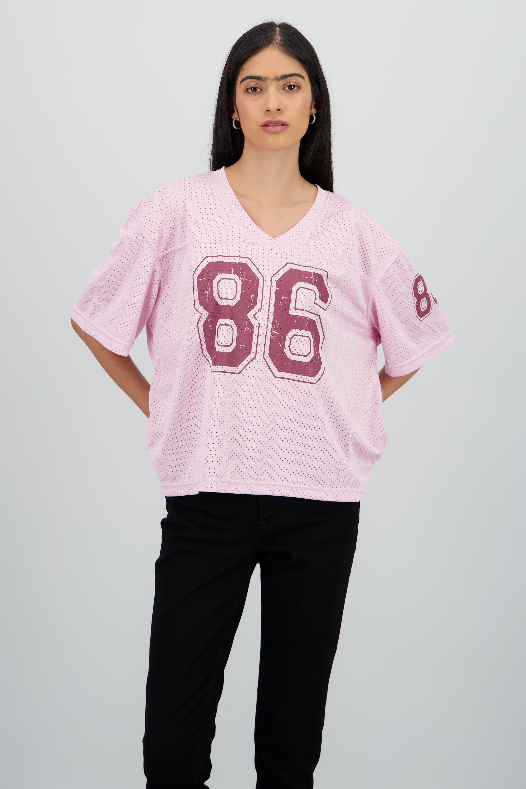 Playera tipo jersey con numero ROSA COMBO
