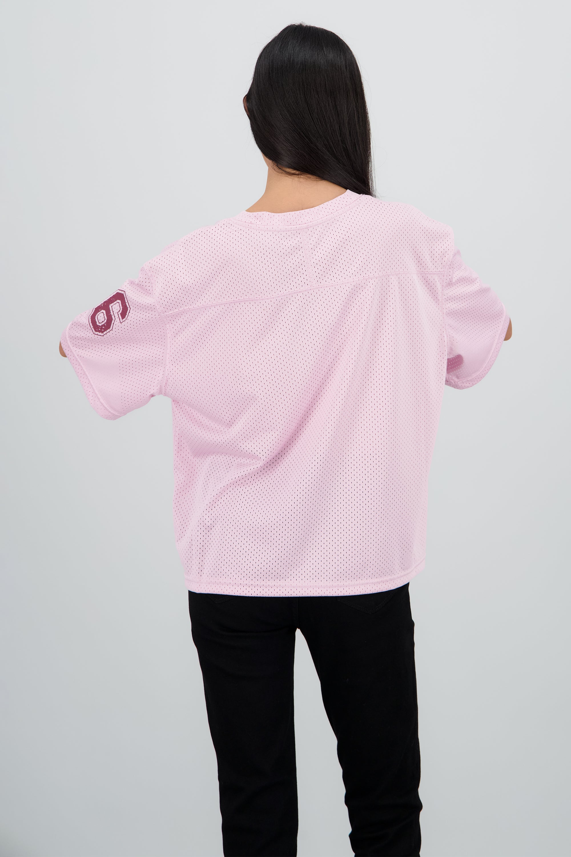 Playera tipo jersey con numero ROSA COMBO