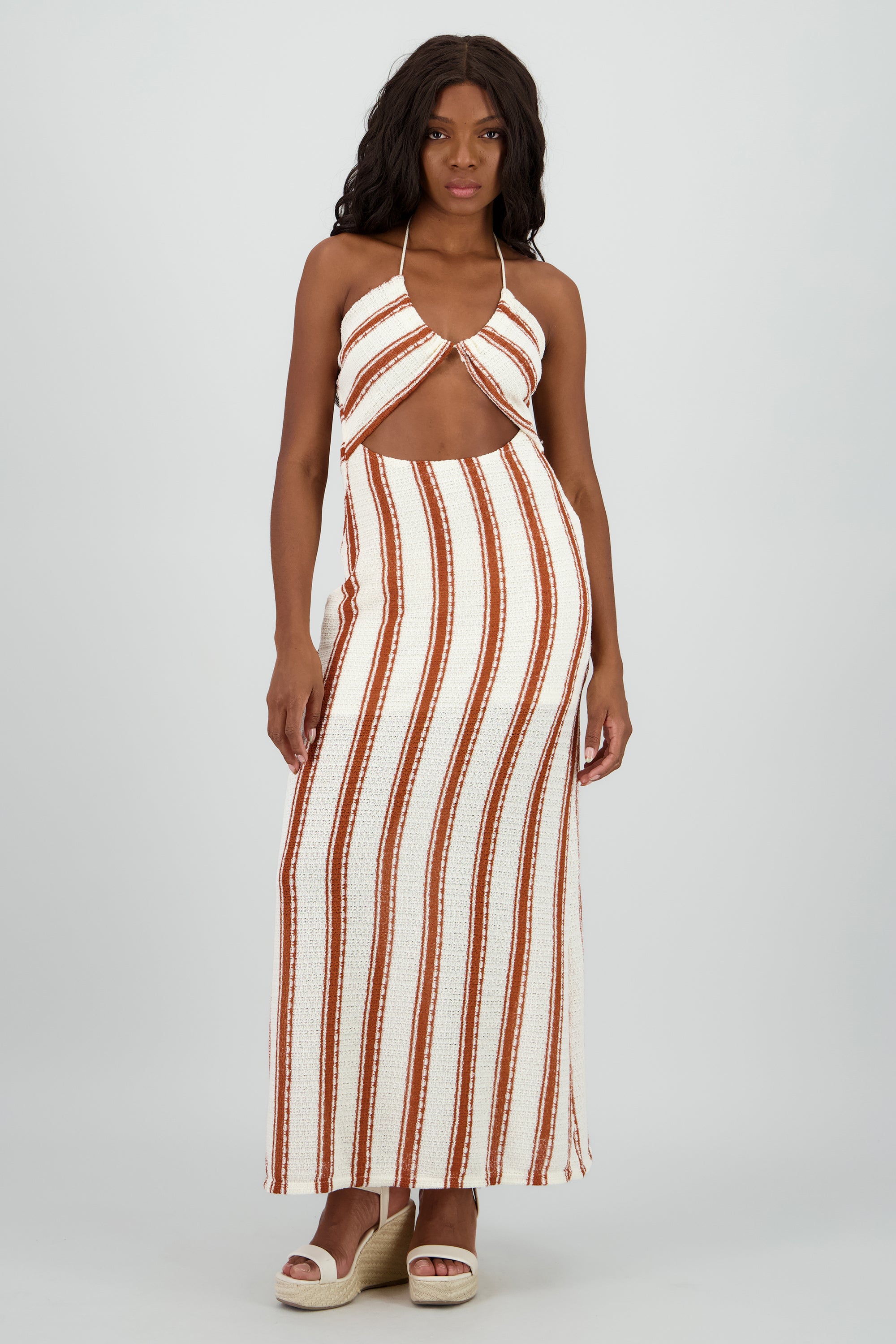 Vestido maxi halter cutout lineas HUESO COMBO
