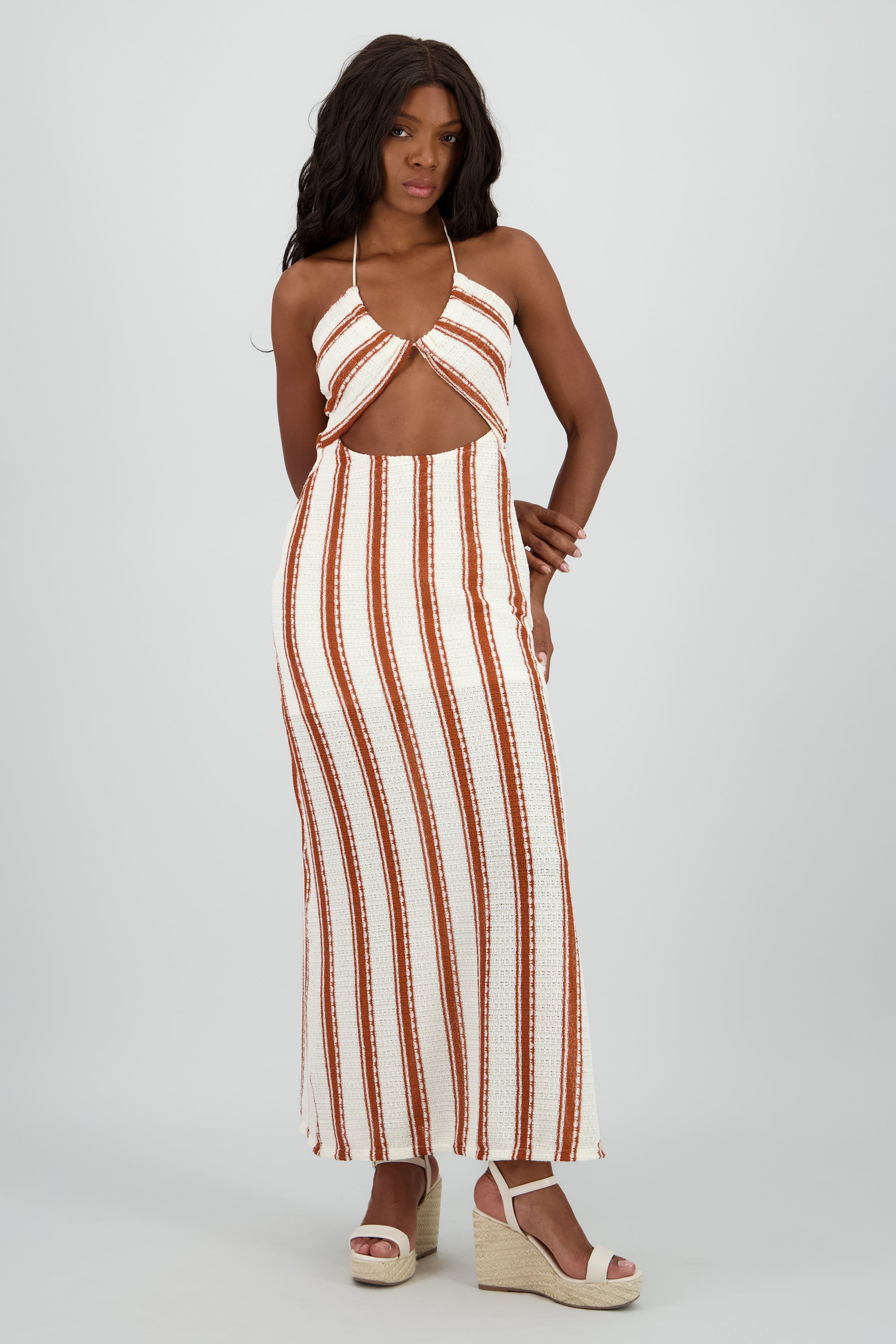 Vestido maxi halter cutout lineas HUESO COMBO