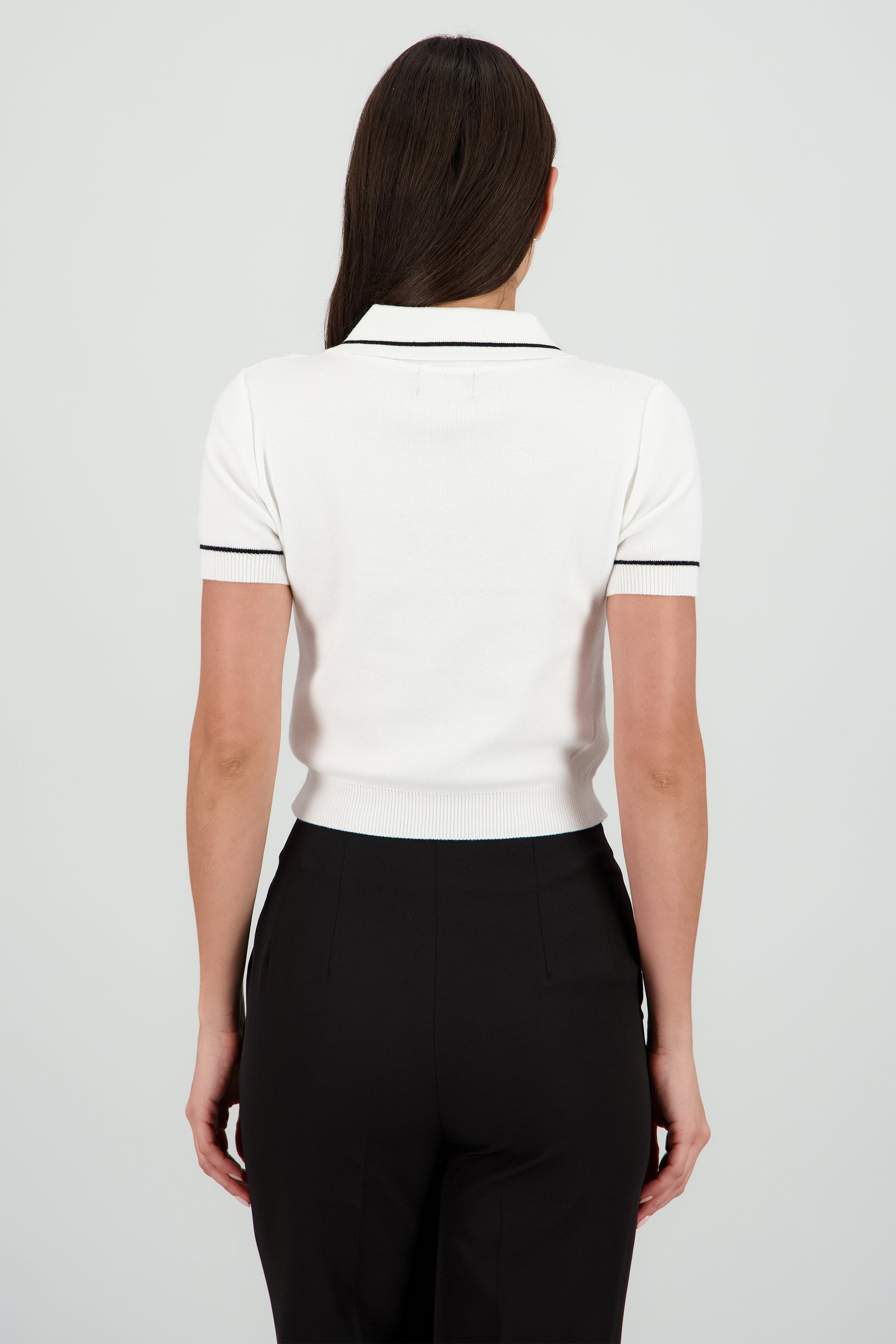 Top cuello camisero contraste BLANCO COMBO