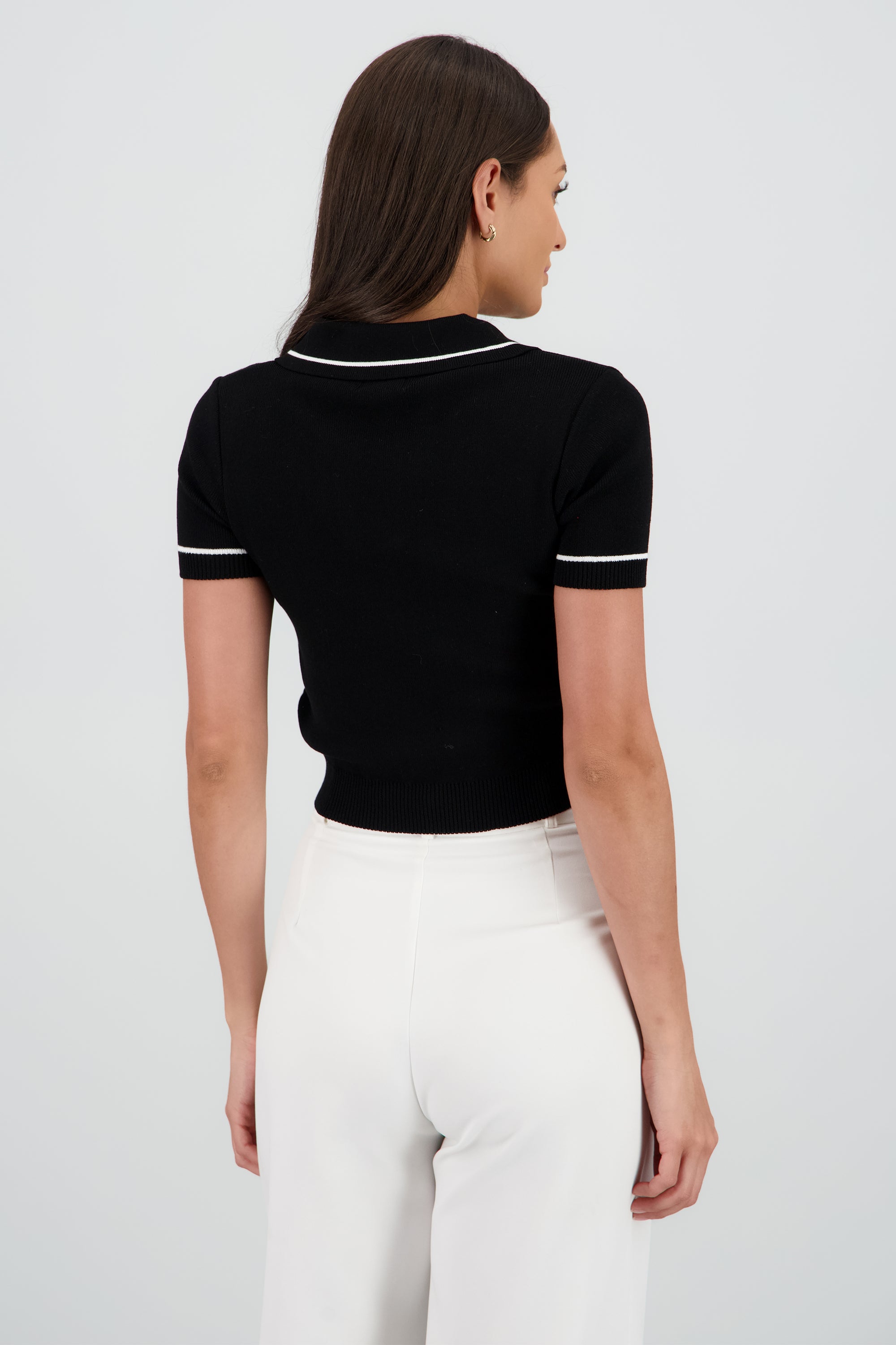 Top cuello camisero contraste NEGRO COMBO