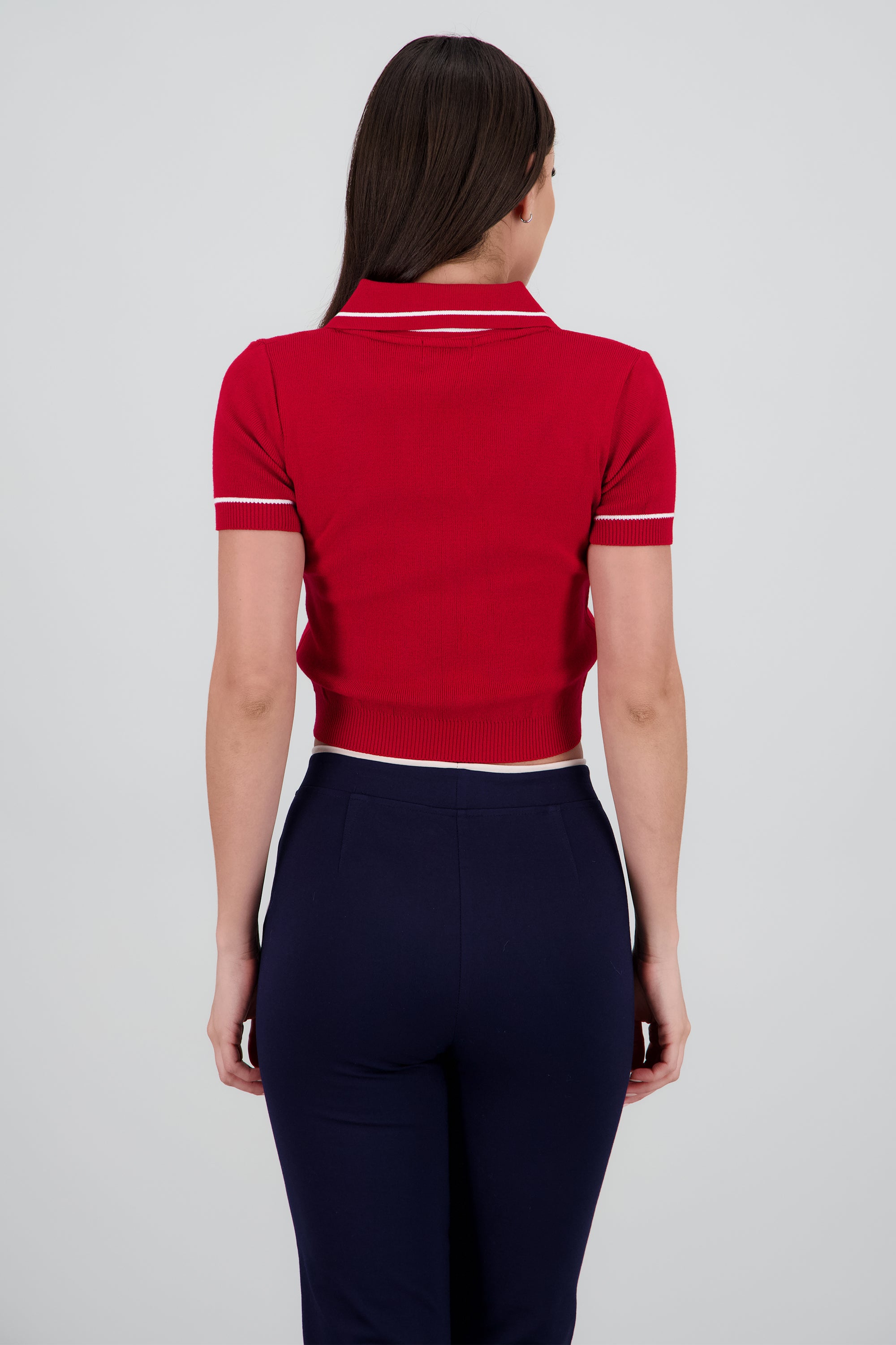 Top cuello camisero contraste ROJO COMBO