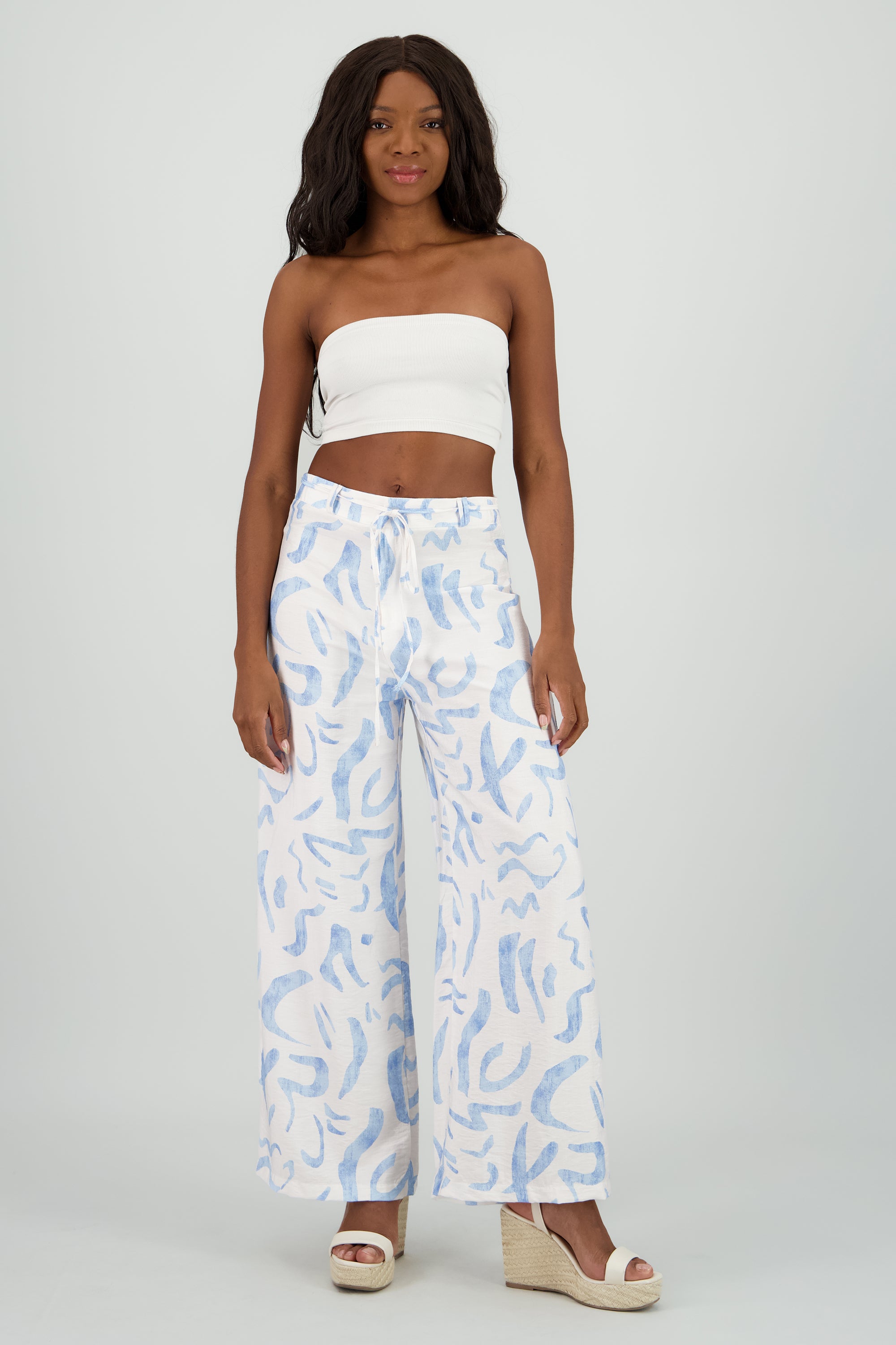 Pantalon estampado geometrico fluido AZUL COMBO