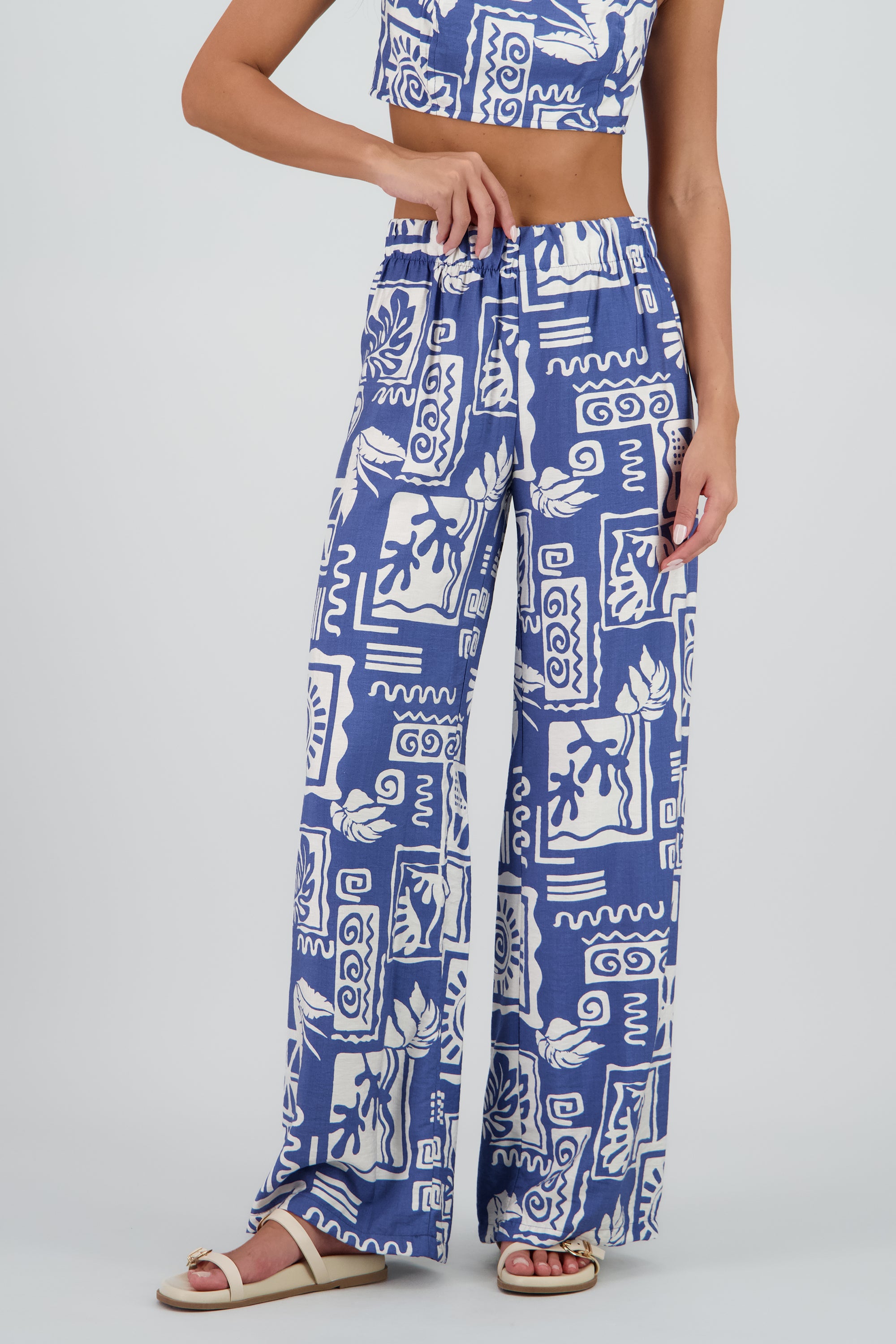 Pantalon estampado tropical wide leg AZUL COMBO
