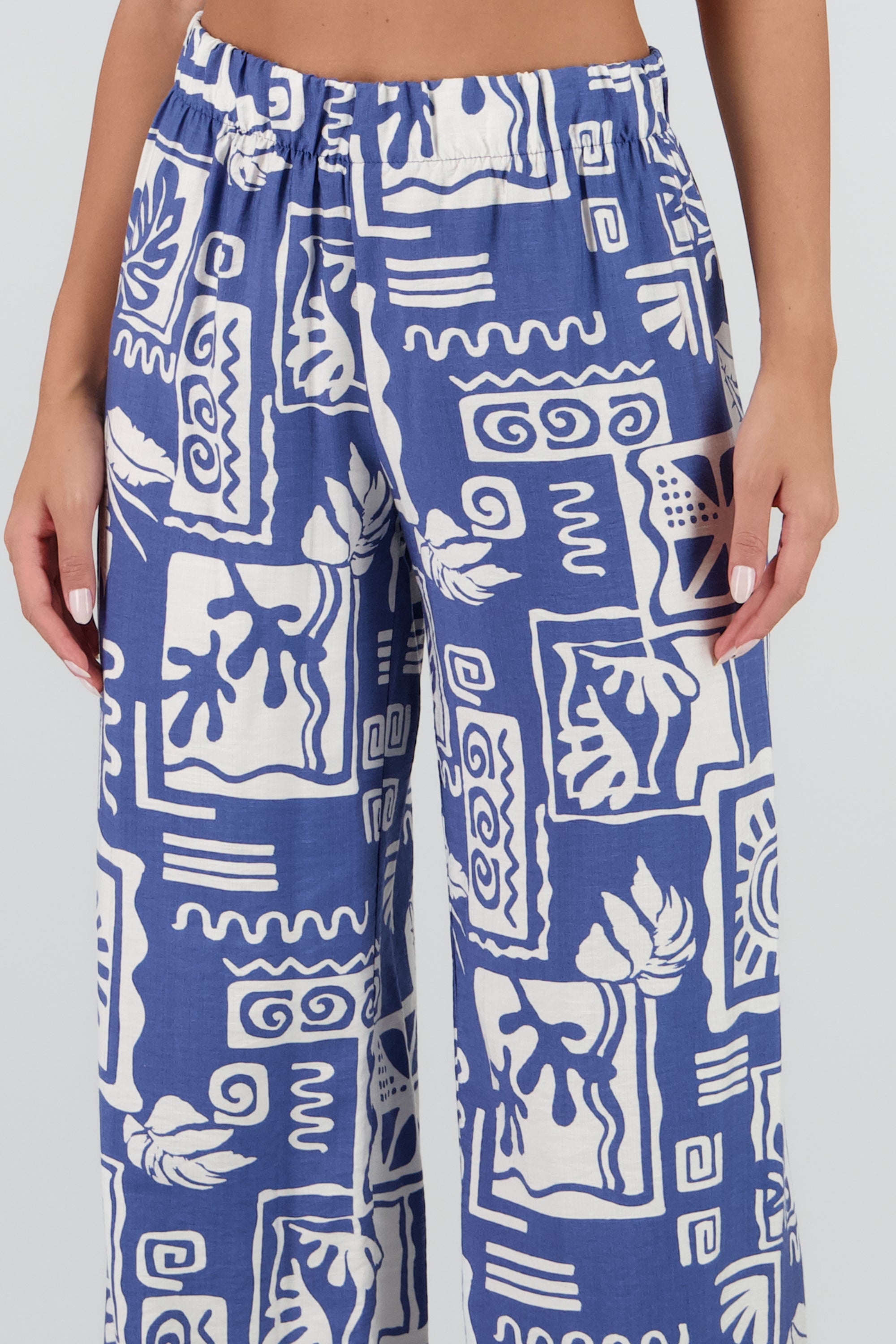 Pantalon estampado tropical wide leg AZUL COMBO