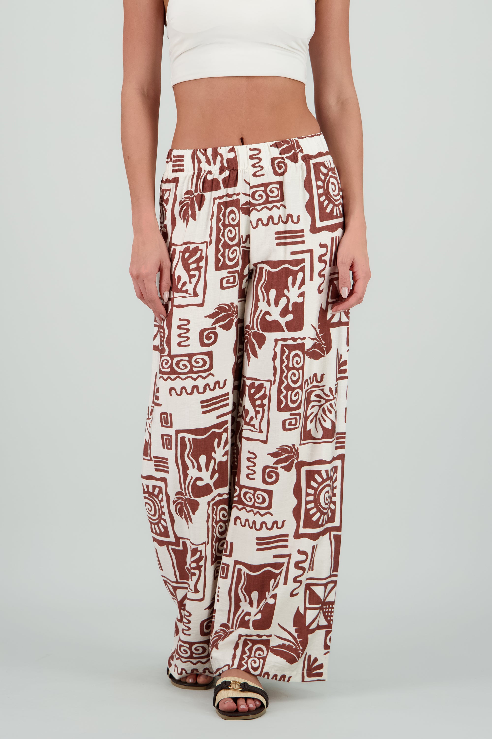 Pantalon estampado tropical wide leg CAFE COMBO