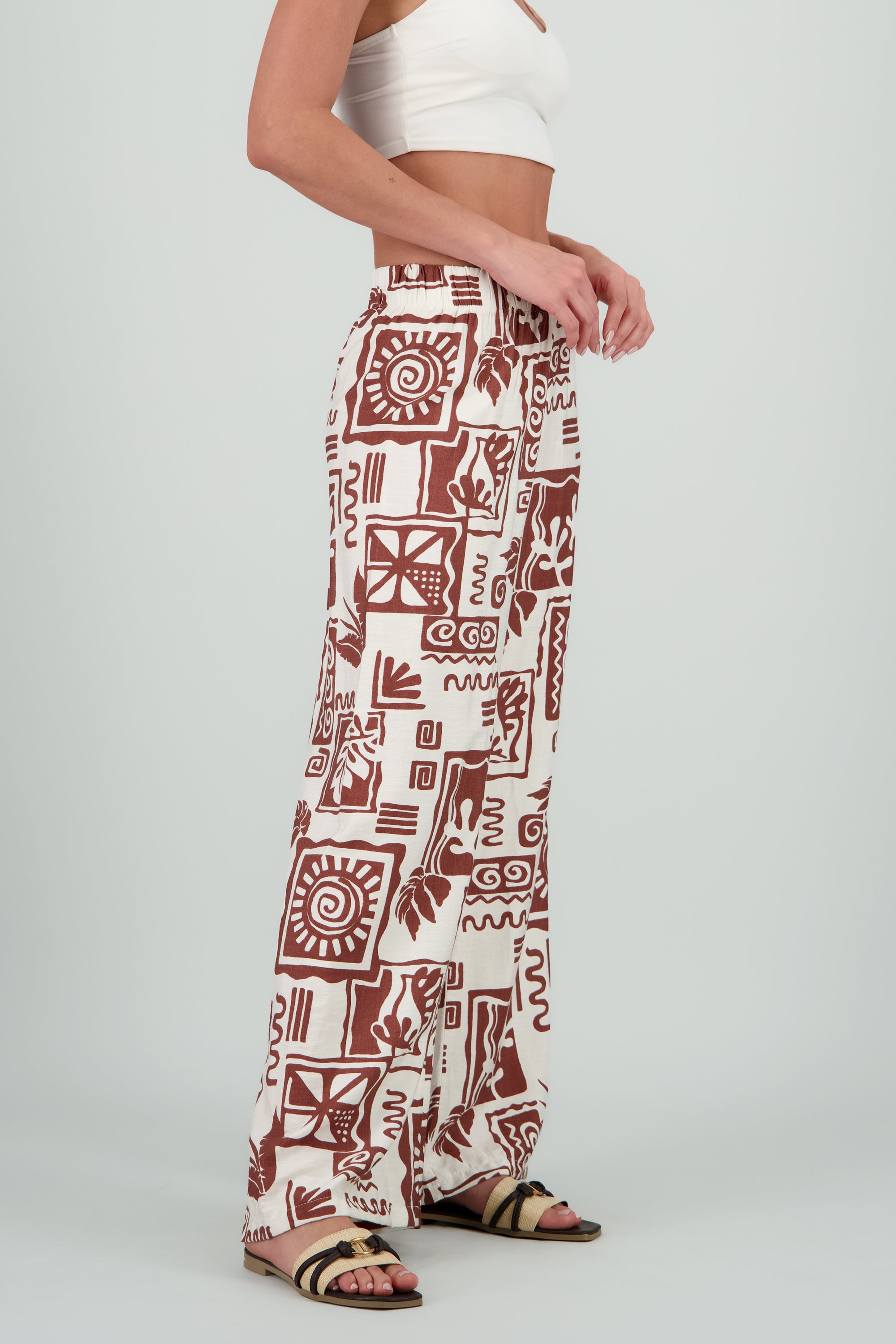 Pantalon estampado tropical wide leg CAFE COMBO