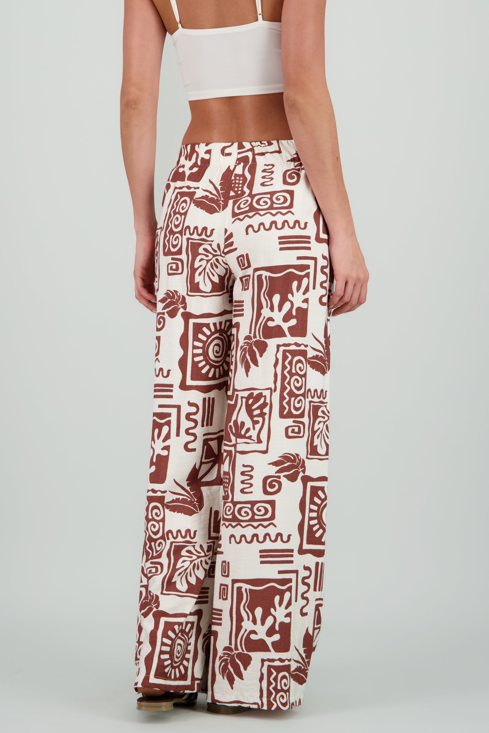 Pantalon estampado tropical wide leg CAFE COMBO