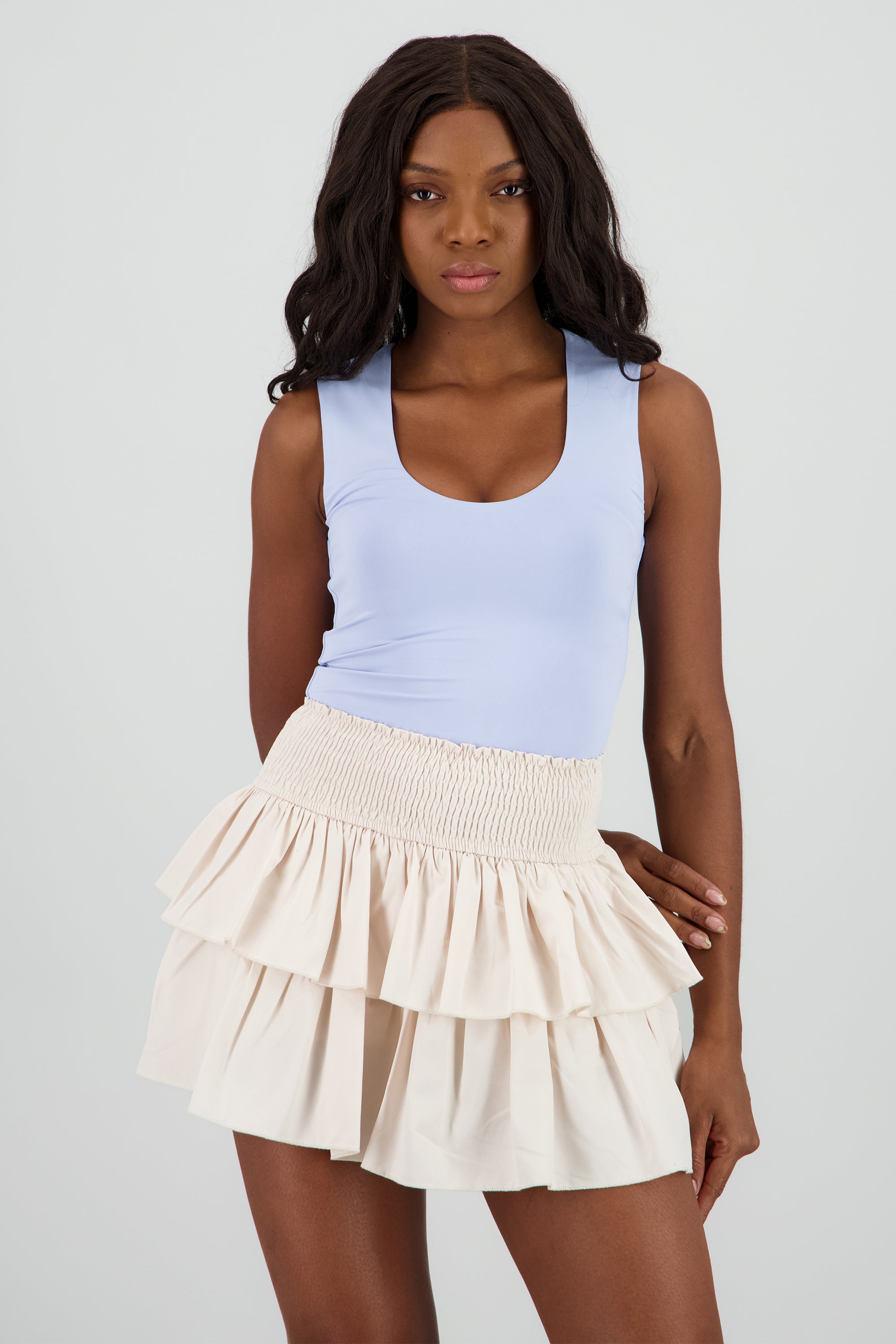 Top escote redondo doble tela sin manga AZUL PASTEL