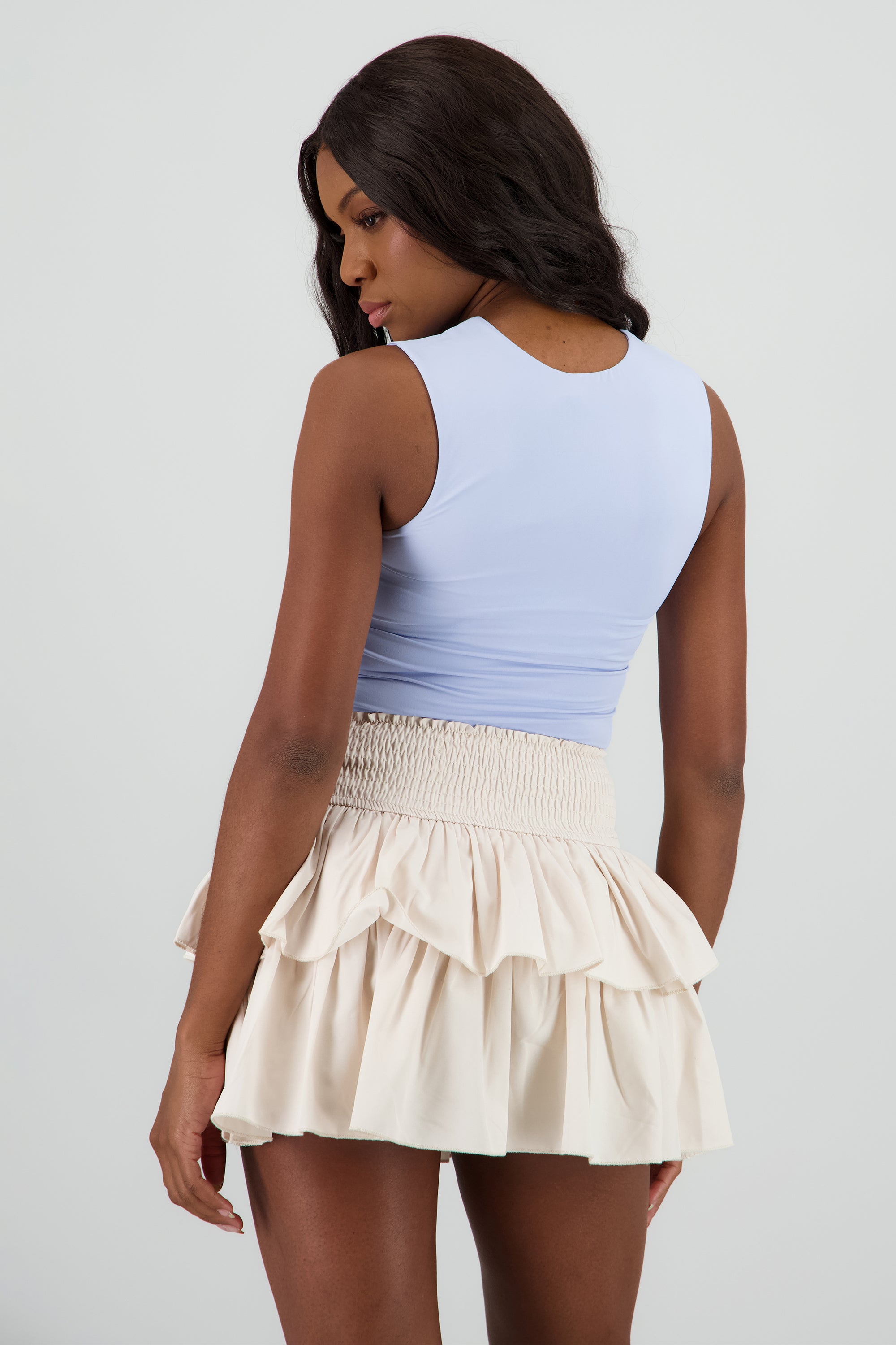 Top escote redondo doble tela sin manga AZUL PASTEL