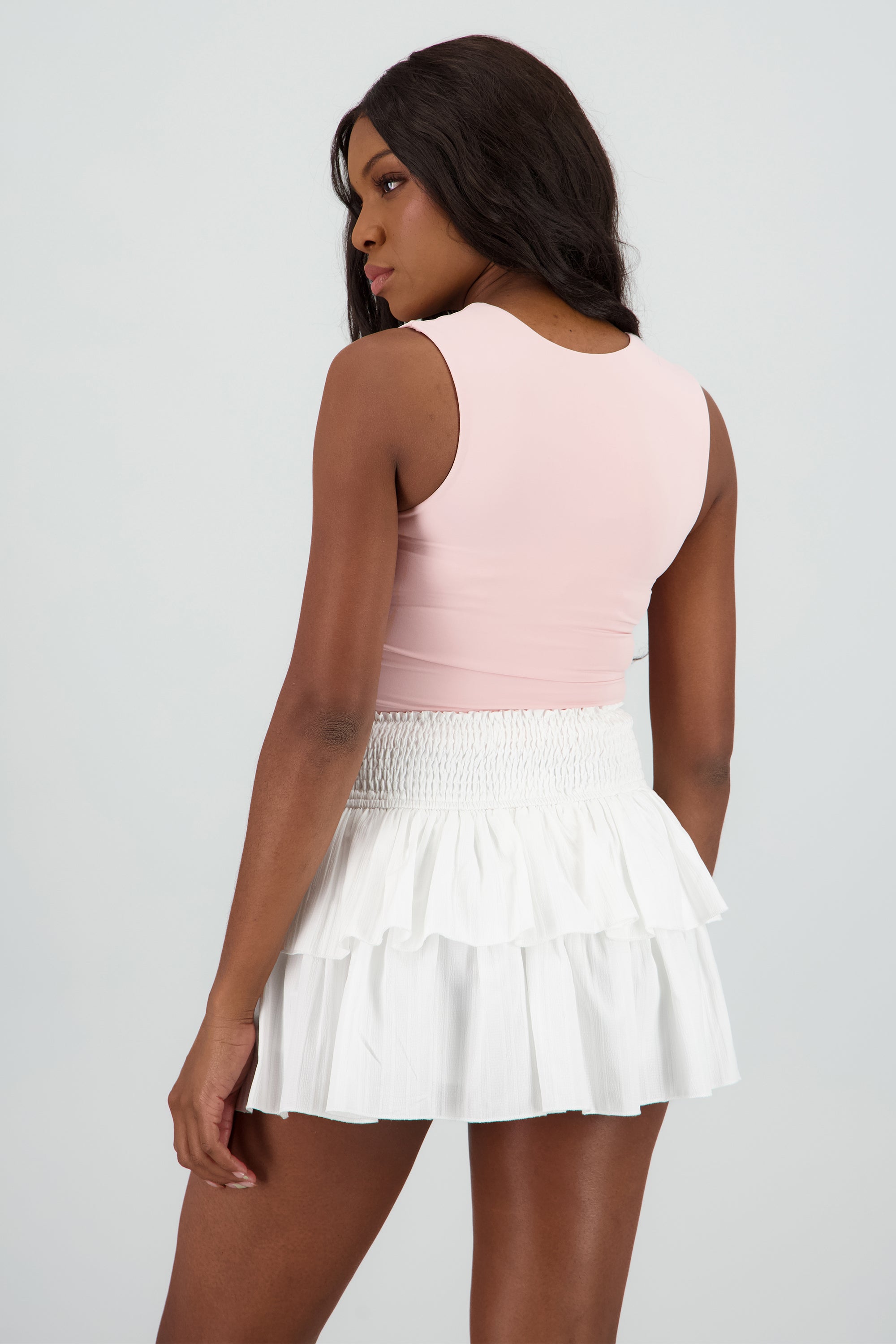 Top escote redondo doble tela sin manga ROSA PASTEL