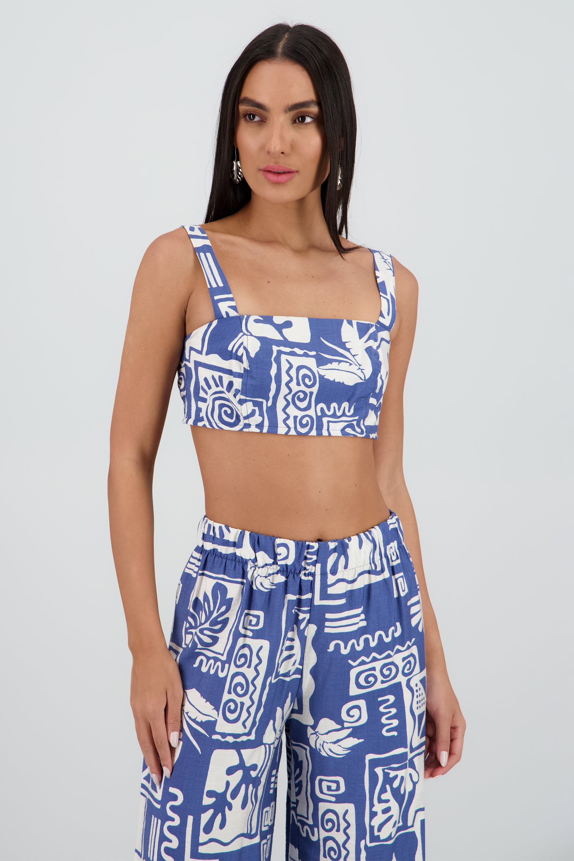 Top crop tirantes estampado tropical AZUL COMBO