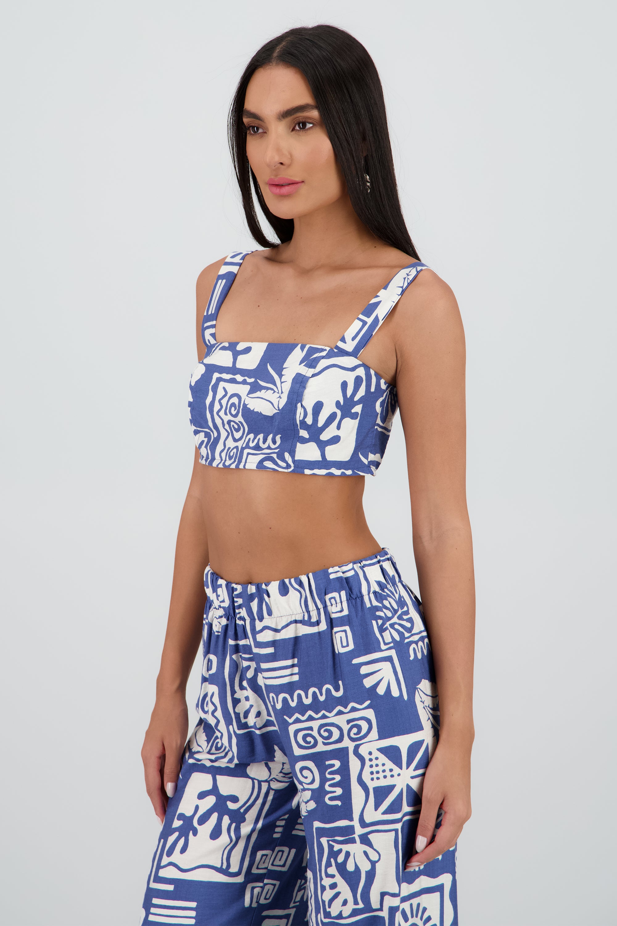 Top crop tirantes estampado tropical AZUL COMBO
